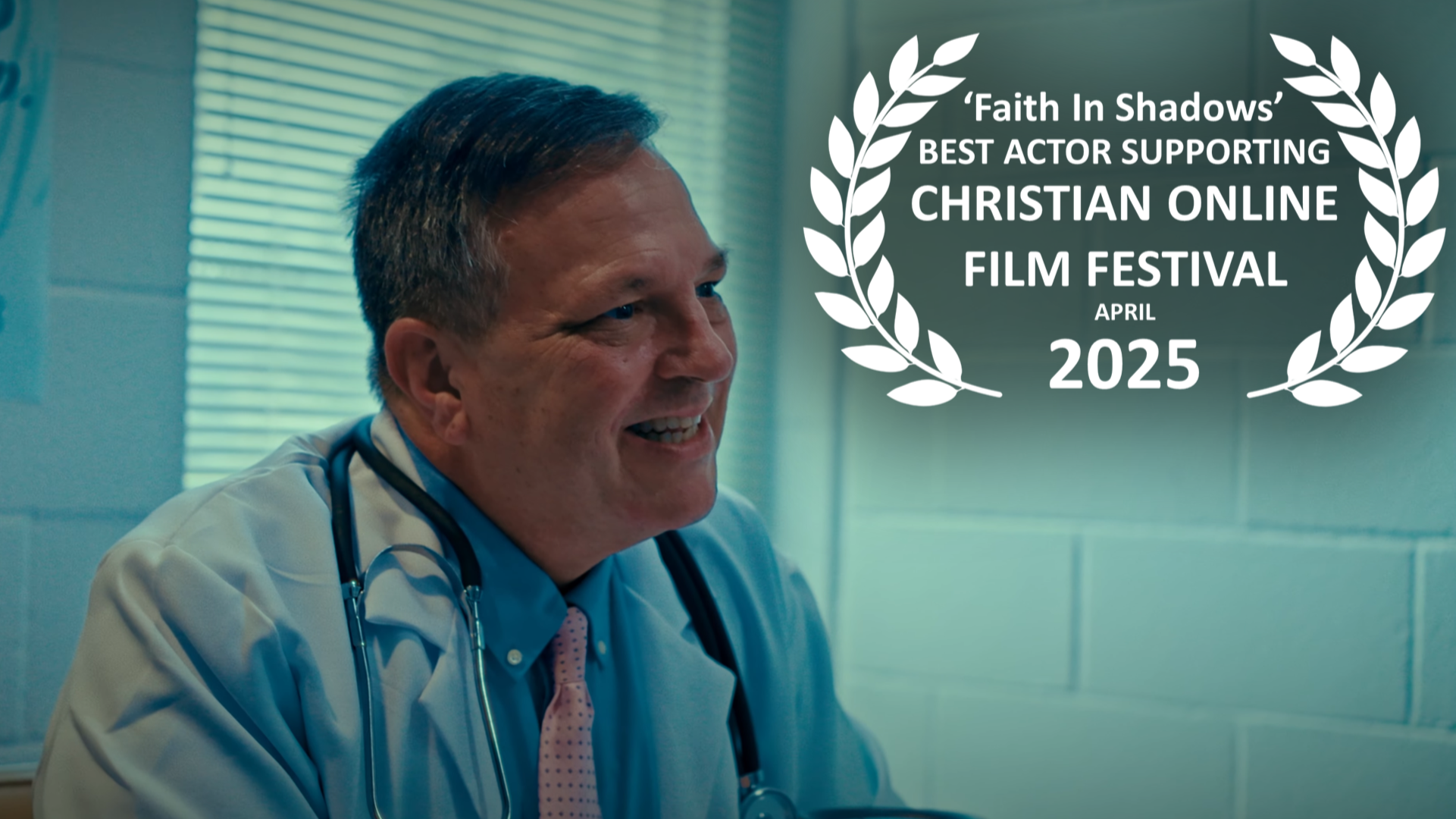 John Algeo won the "Best Actor Supporting" Award for his role as "Dr. Smith" in Faith in Shadows at the Christian Online Film Festival 2025