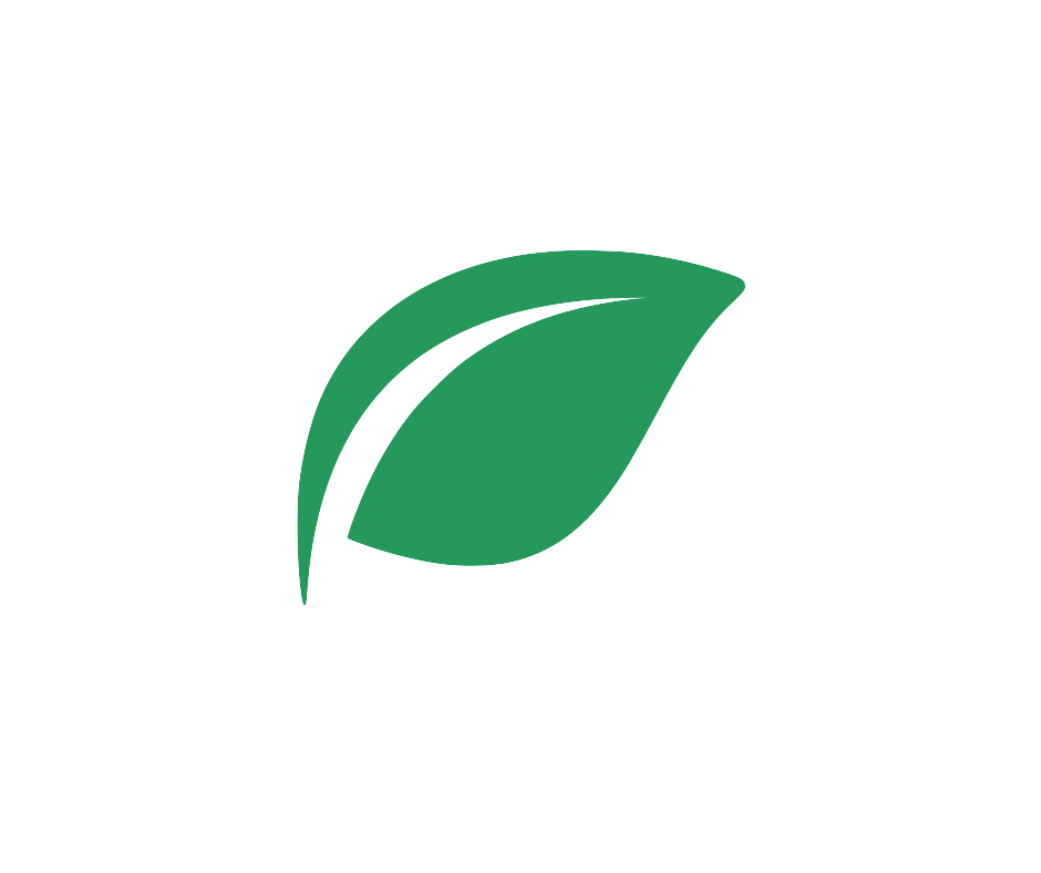 A green leaf with a black central vein, symbolizing eco-friendliness or sustainability.