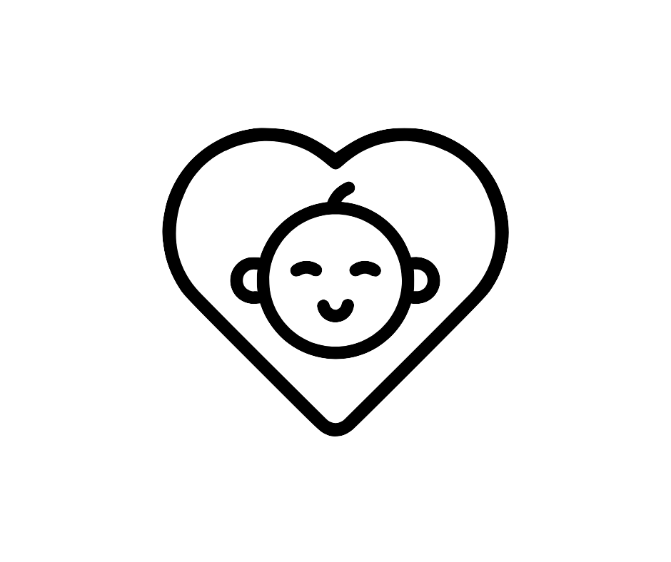 Line drawing of a baby's face inside a heart shape.
