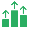 Three ascending green arrows and a bar chart indicating growth or progress.