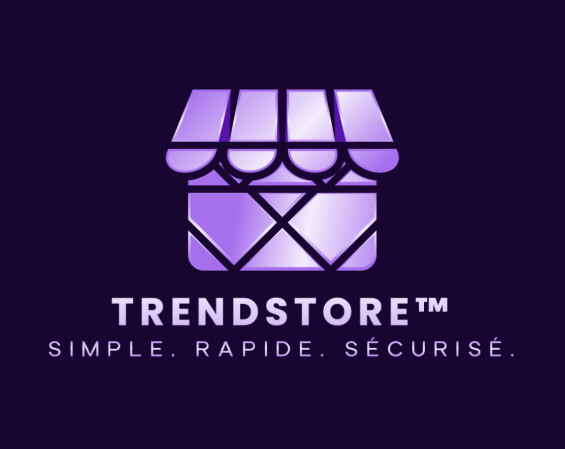 Logo de Trendstore avec une boutique stylisée en violet et le slogan 'Simple. Rapide. Sécurisé.'