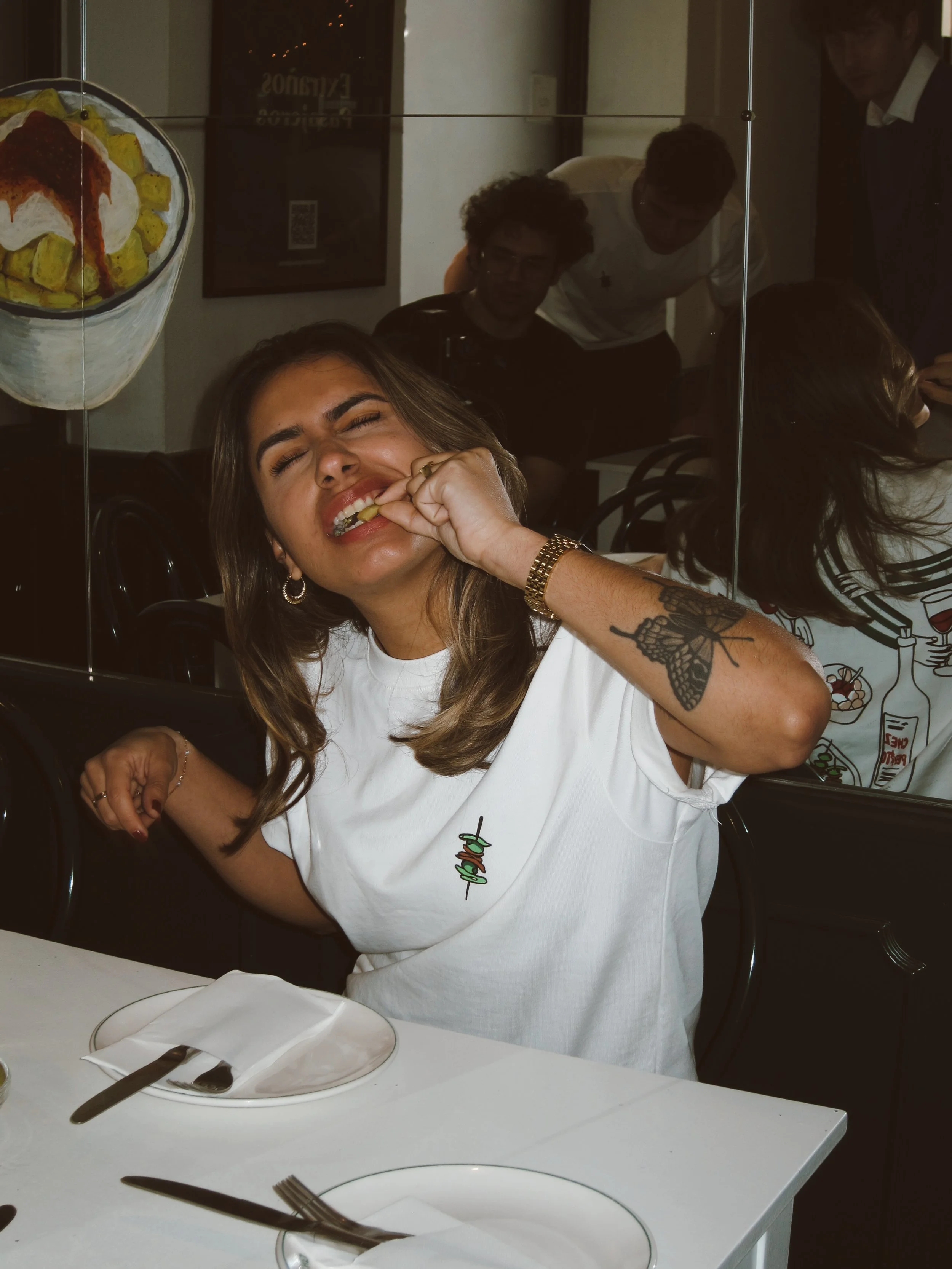 Model wearing Chez Pepito x Atelierra t-shirt in Madrid