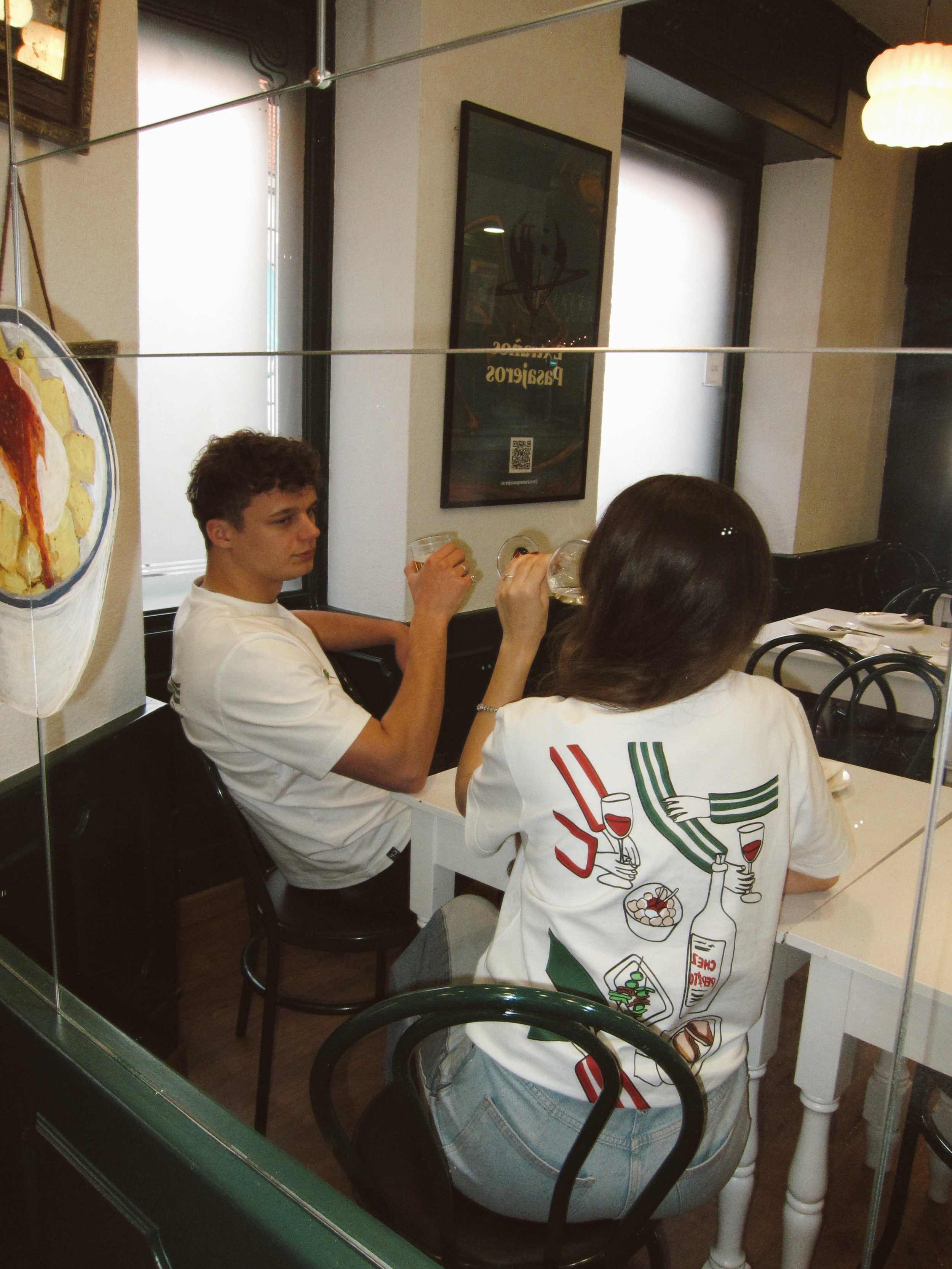 Detail of Chez Pepito x Atelierra t-shirt fabric and print