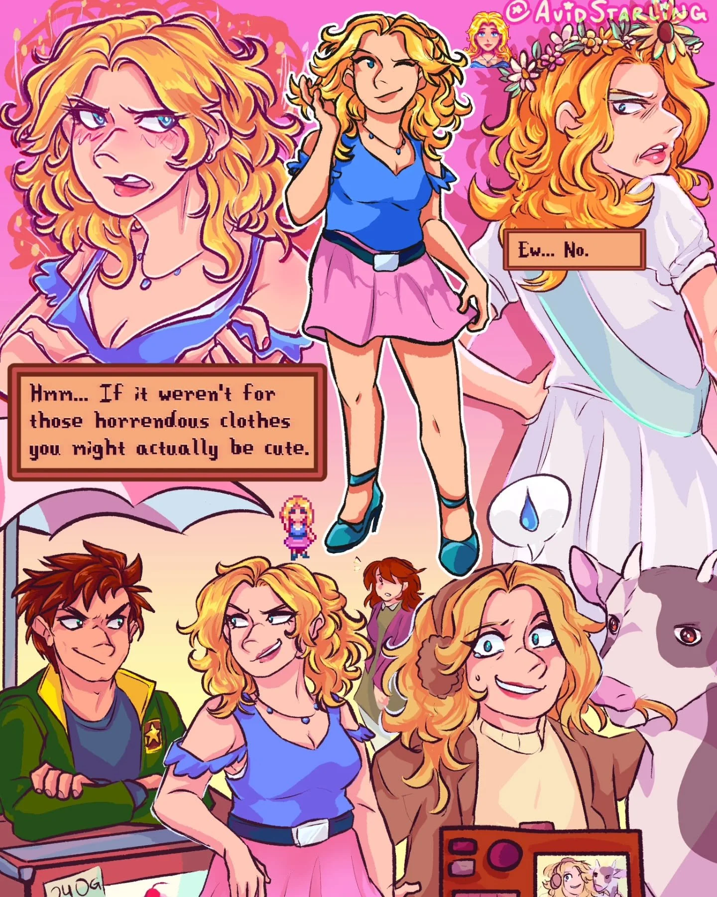 It's the flower queen herself, Haley! A little mean, but very sweet after getting through her tough shell. 

Made the mistake of Marrying her in one of my save file... which made this art take a lil longer than it should, woops! But anyways- how do y