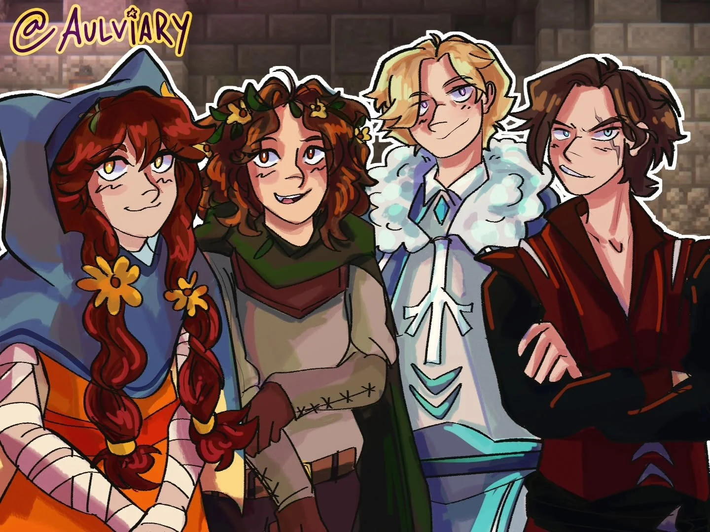 Gonna end the month strong with a good ol' fanart of the elemental quartet! Love their vibes so much- Any Flight watchers in the chat? 

#theflightsmp #smajor1995 #shubble #pyroscythe #infinitedrift