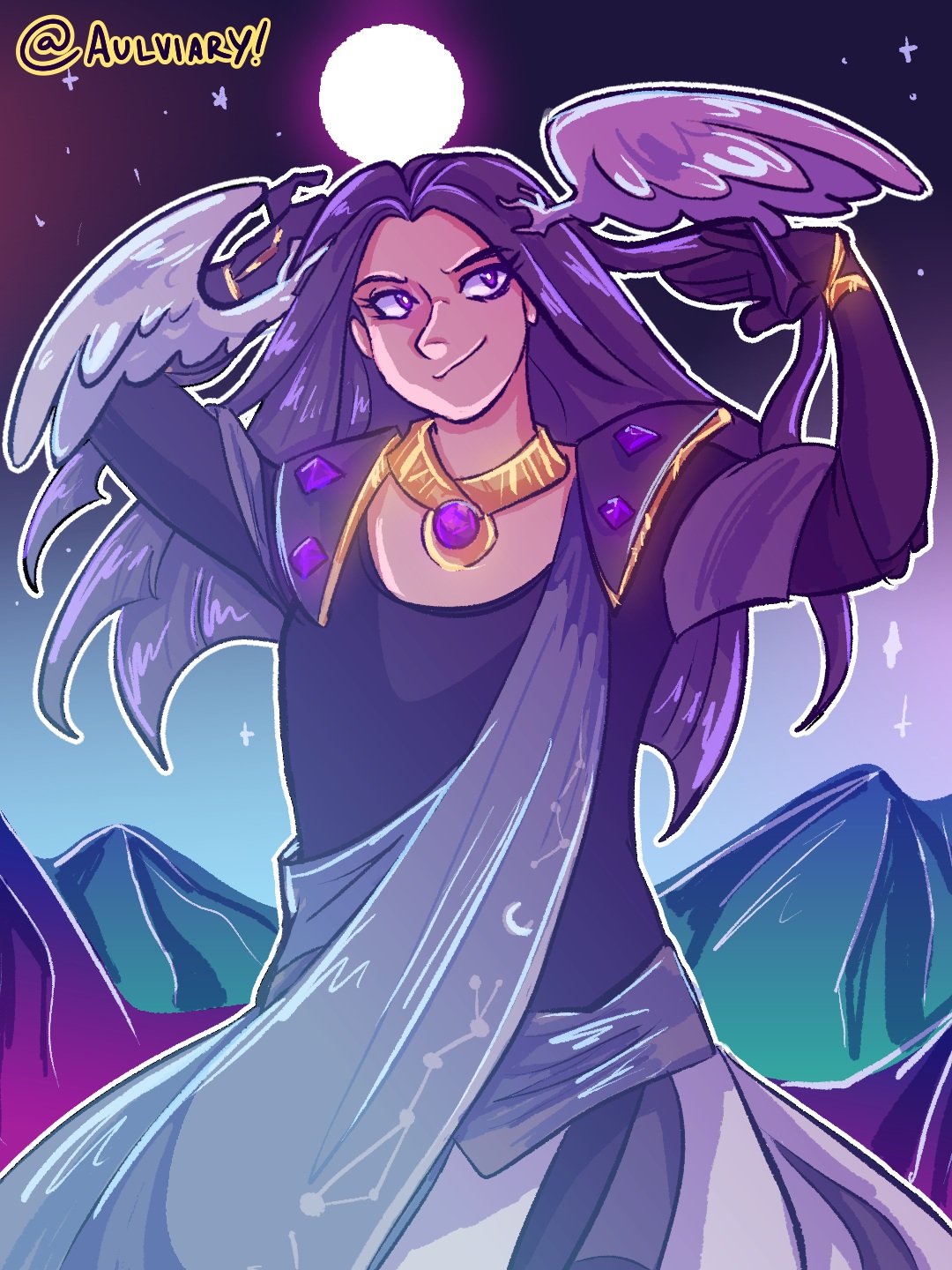 Got into Pantheon SMP recently, and fell in love with Pearl's design on the Champion of Nyx. What else can I say other than I'm weak on the knees for night motif baddies

This was also testing out my new XP Pen Tablet I got for my birthday! It's bigg