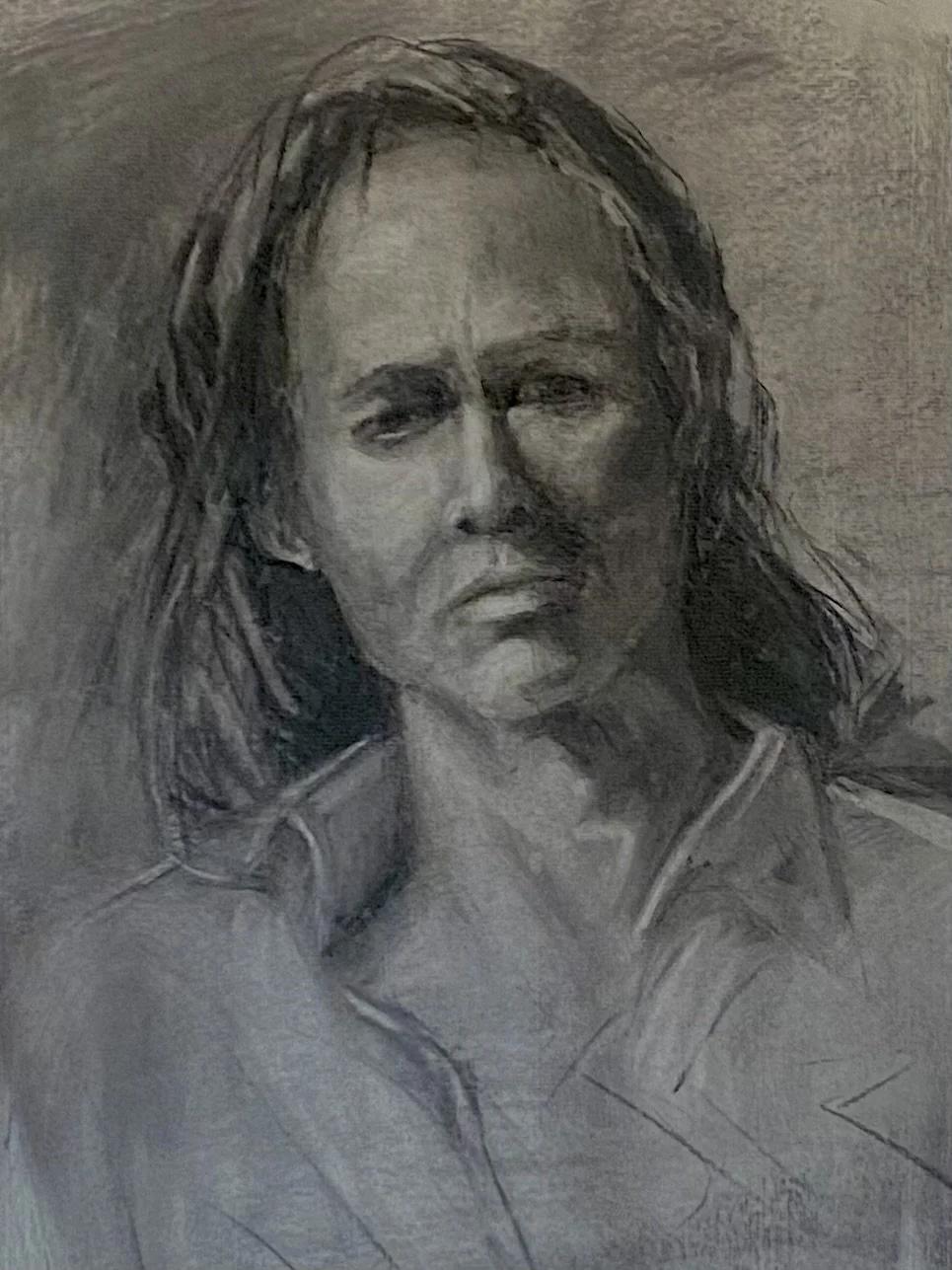 Myron by Nancy Sergio. Charcoal. $300. 