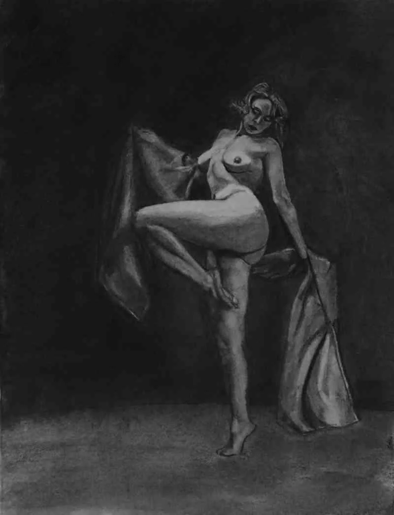 Balanced in Stillness by Chris Boitz. Charcoal. $1,300.