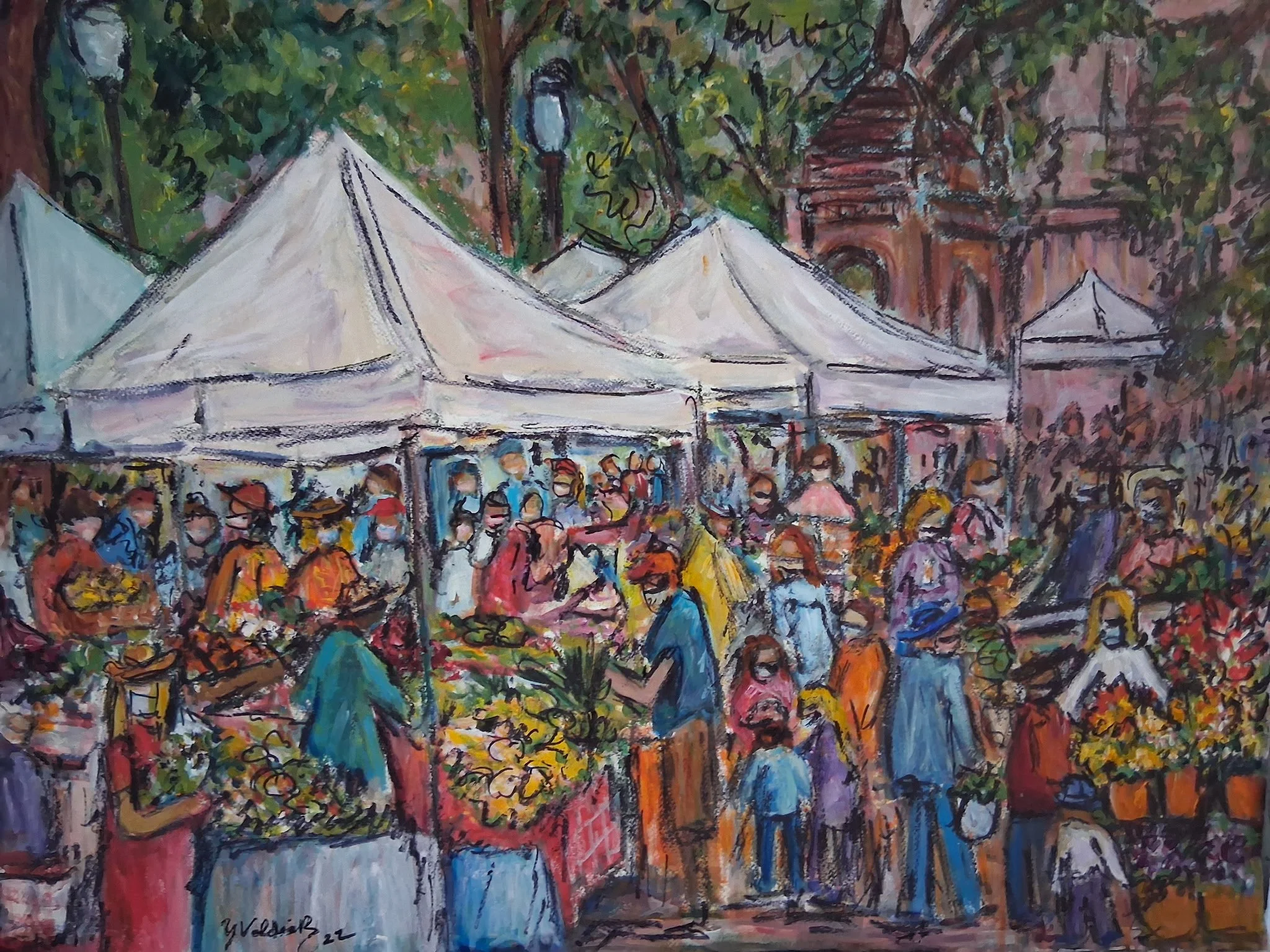 1st Place Winner: Portland Wednesday Market by Yolanda Valdes-Rementeria. Acrylic. $1,800. 