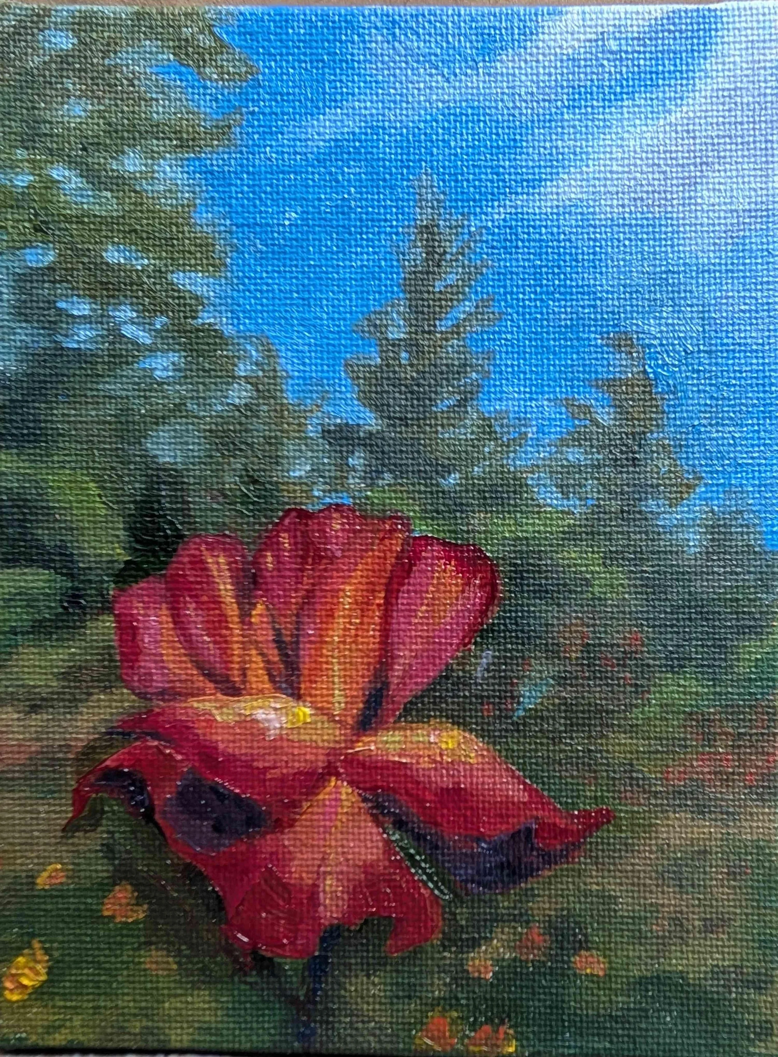Fiery Red Rose by Candice Weiss. Oil. $75. 