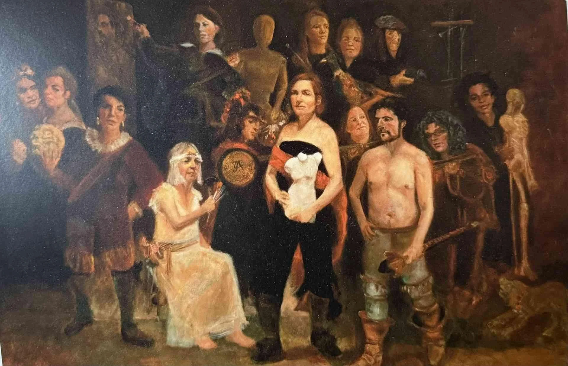 Night Witches (after Rembrandt's Nightwatch) by Harriet Rubin. Oil. NFS. 