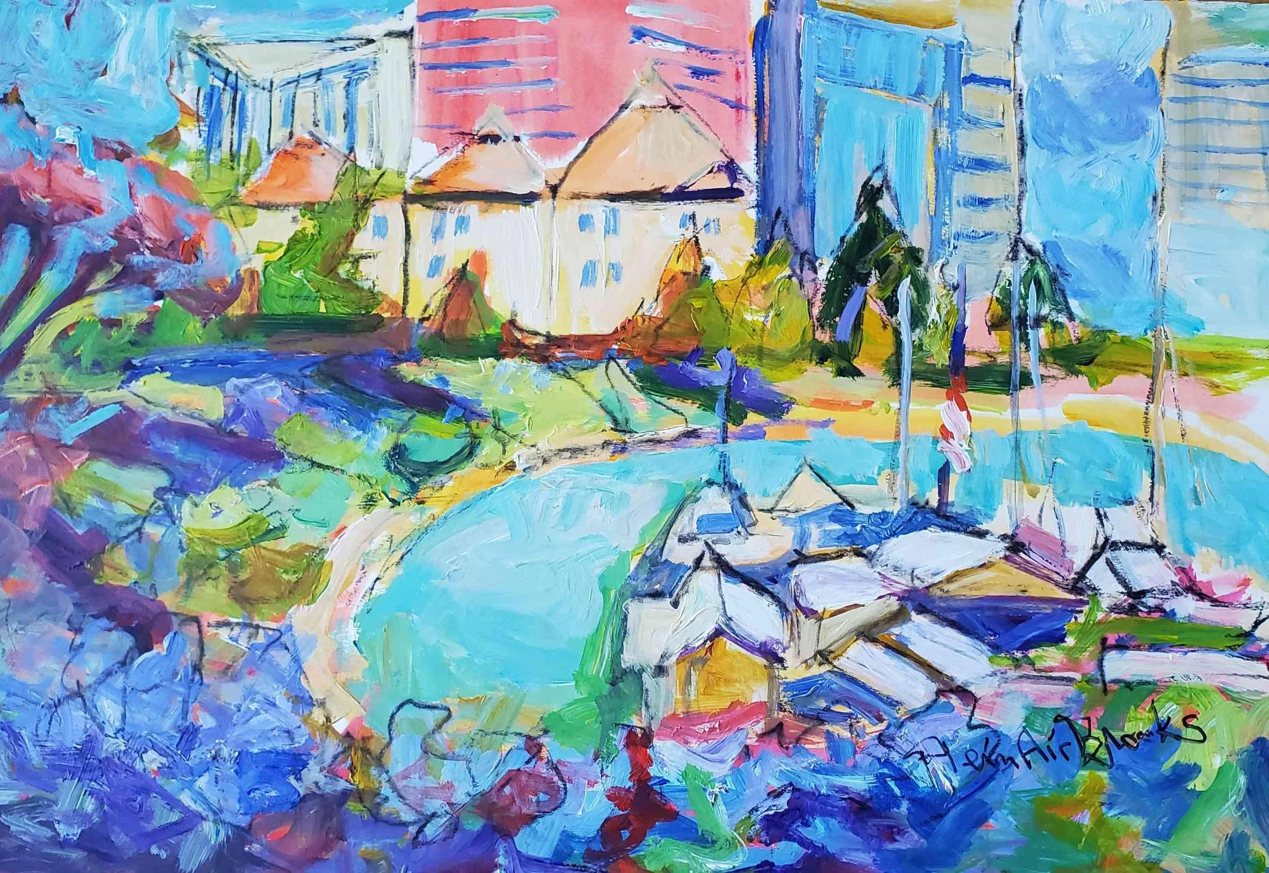 Riverplace Marina by Brooks Hickerson. Acrylic. $300.00