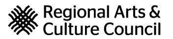 Logo of the Regional Arts & Culture Council featuring a black abstract geometric design with text.
