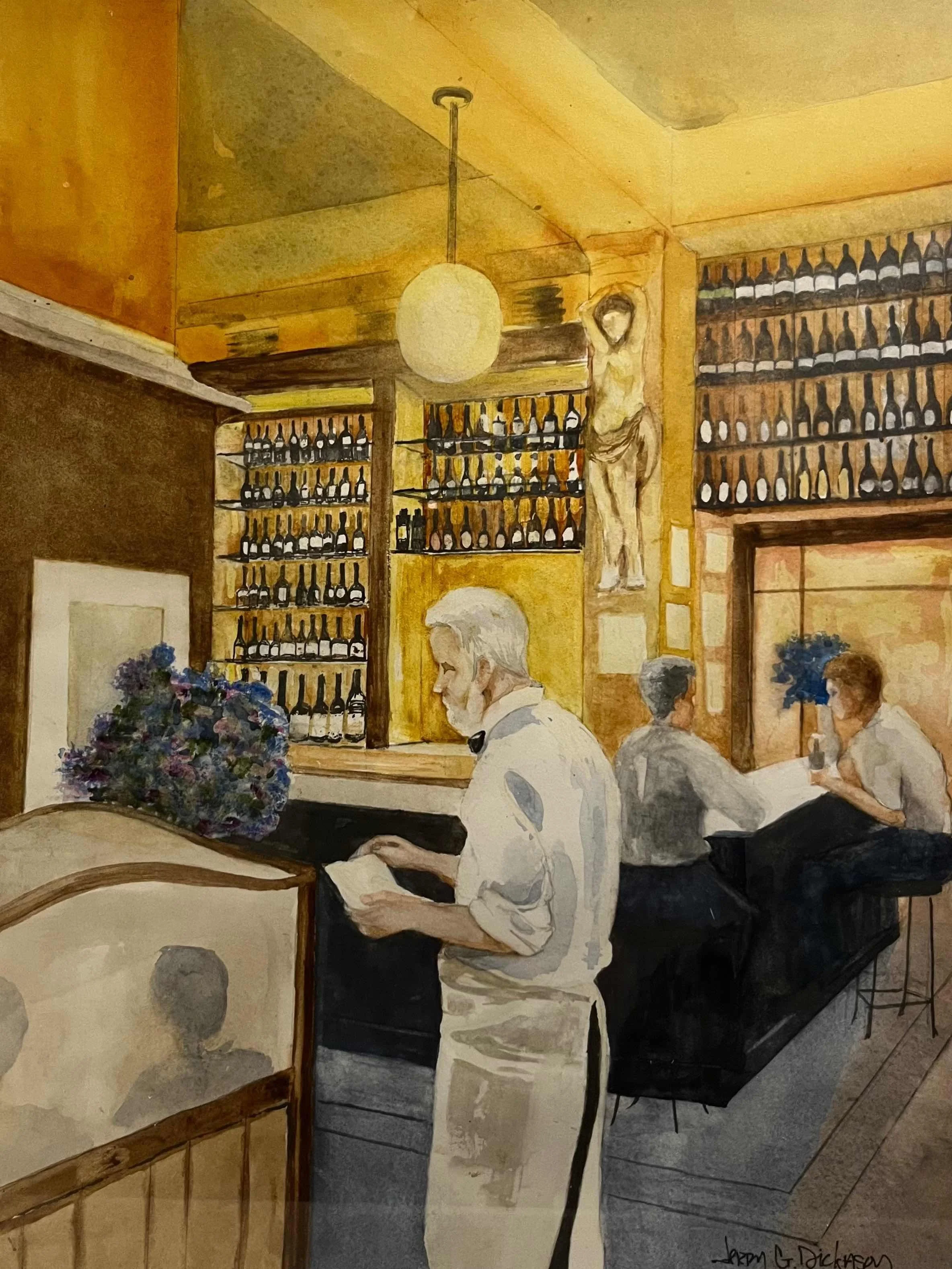 Balthazar, NYC by Jerry Dickason. Watercolor. $750.00