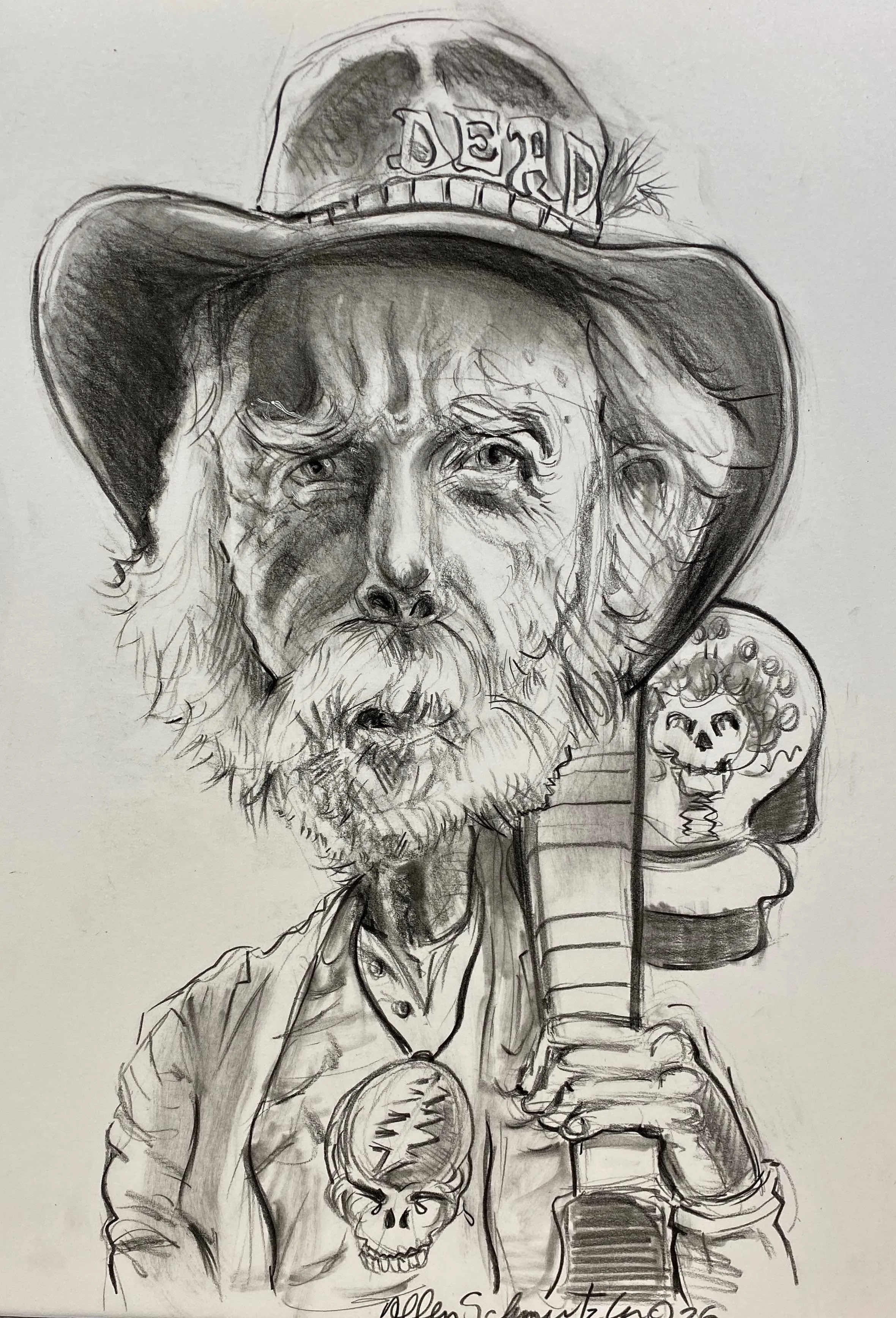 Bob Weir's Long Strange Trip by Allen Schmertzler. Conte Crayon. $325.