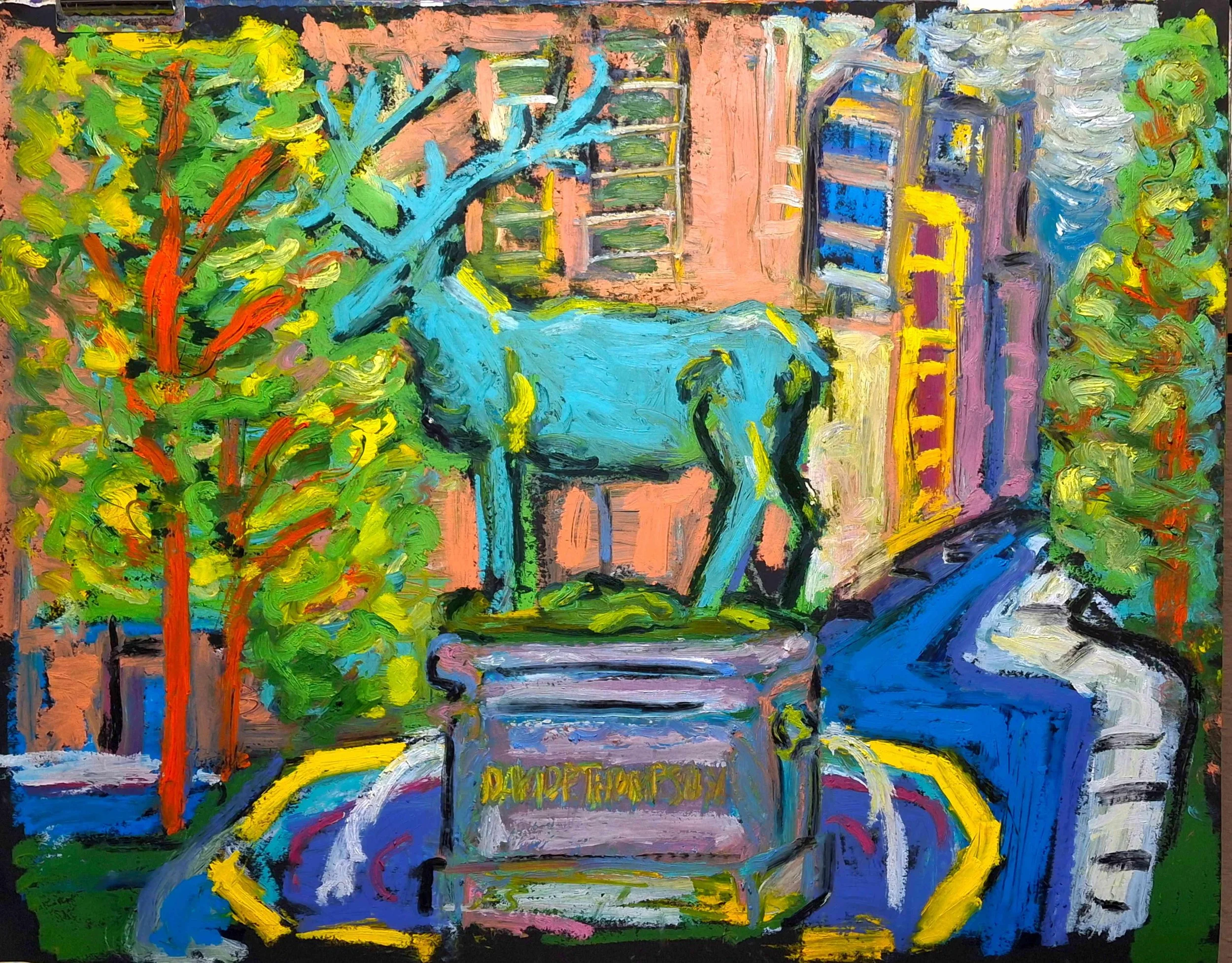 Paul Lockhart. Thompson Elk Fountain. Oil Pastel. $1,100.00.