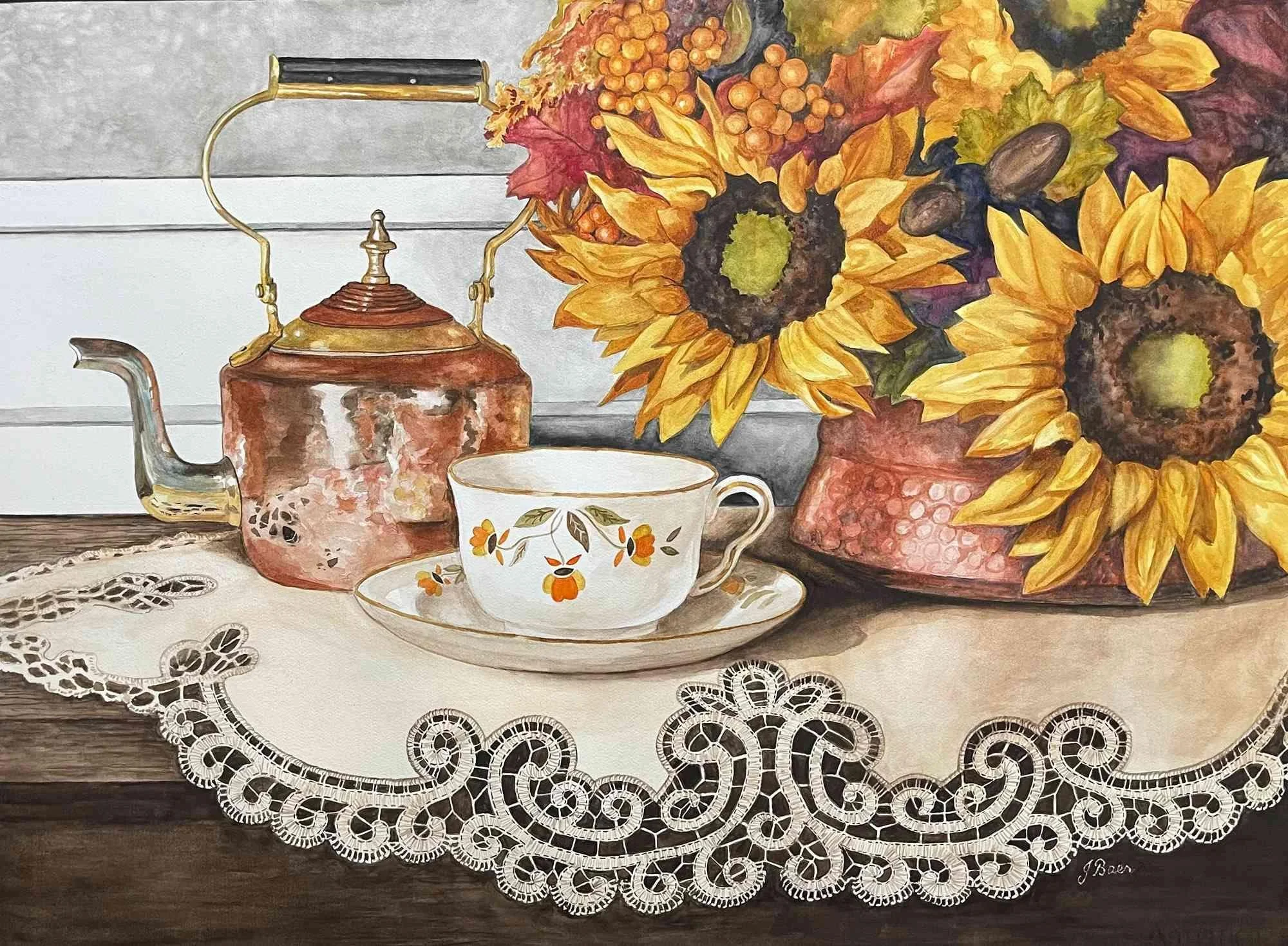 Vintage Autumn Tea by Judith Baer. Watercolor. $2,000.00
