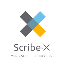 Scribe-X logo with interconnected colored shapes above the words 'Scribe-X' and 'Medical Scribe Services'