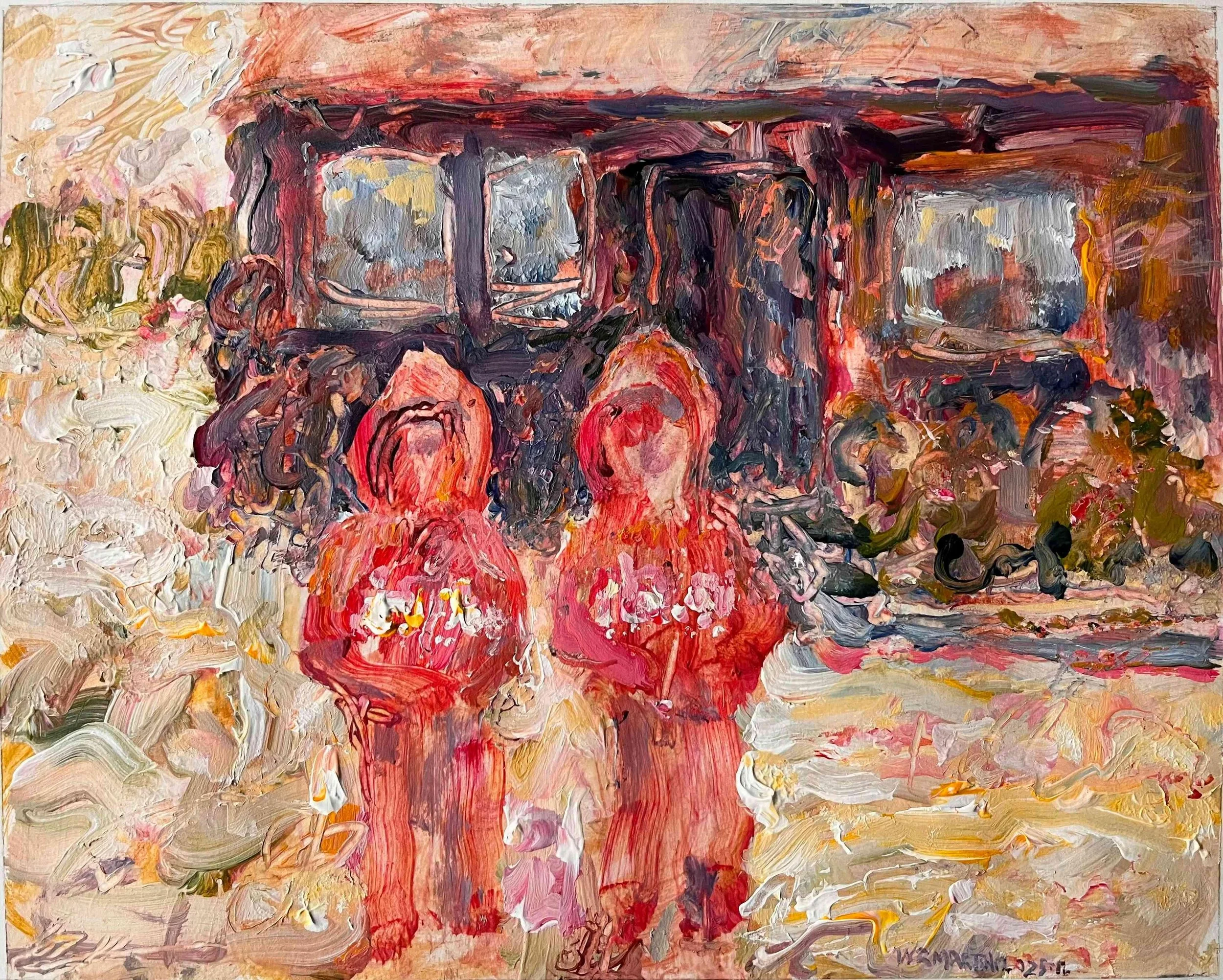 Matching Choo-Choo Jackets with Twin Sis, Wisc 1961 by William Martini. Acrylic. $1,100. 