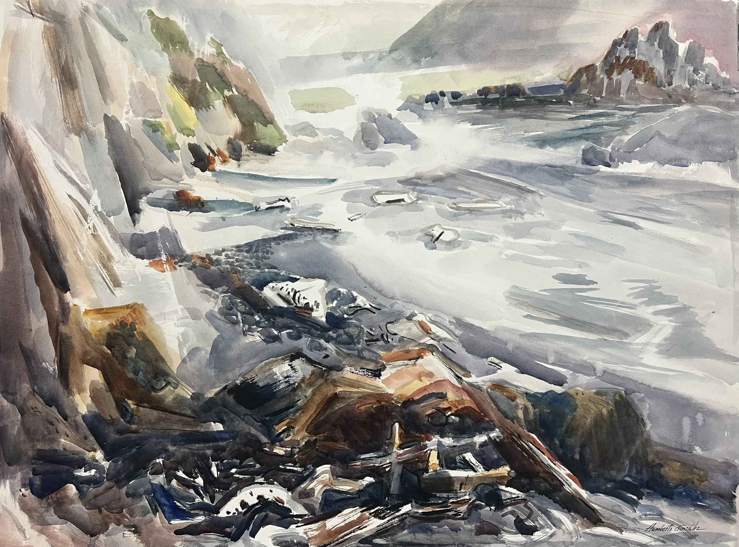 Humberto Gonzales. Yaquina Head Lighthouse Beach. Watercolor. $1,800.00.