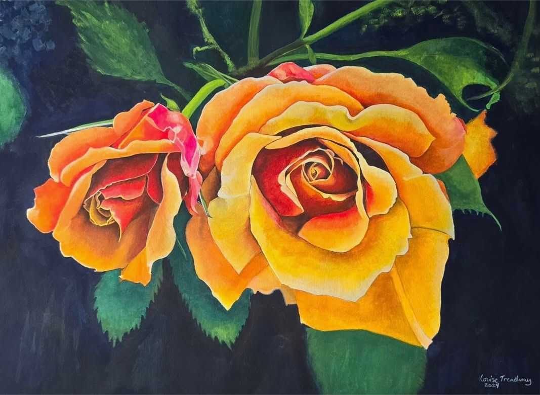 Apricot Roses by Louise Treadway. Gouache. $750. 