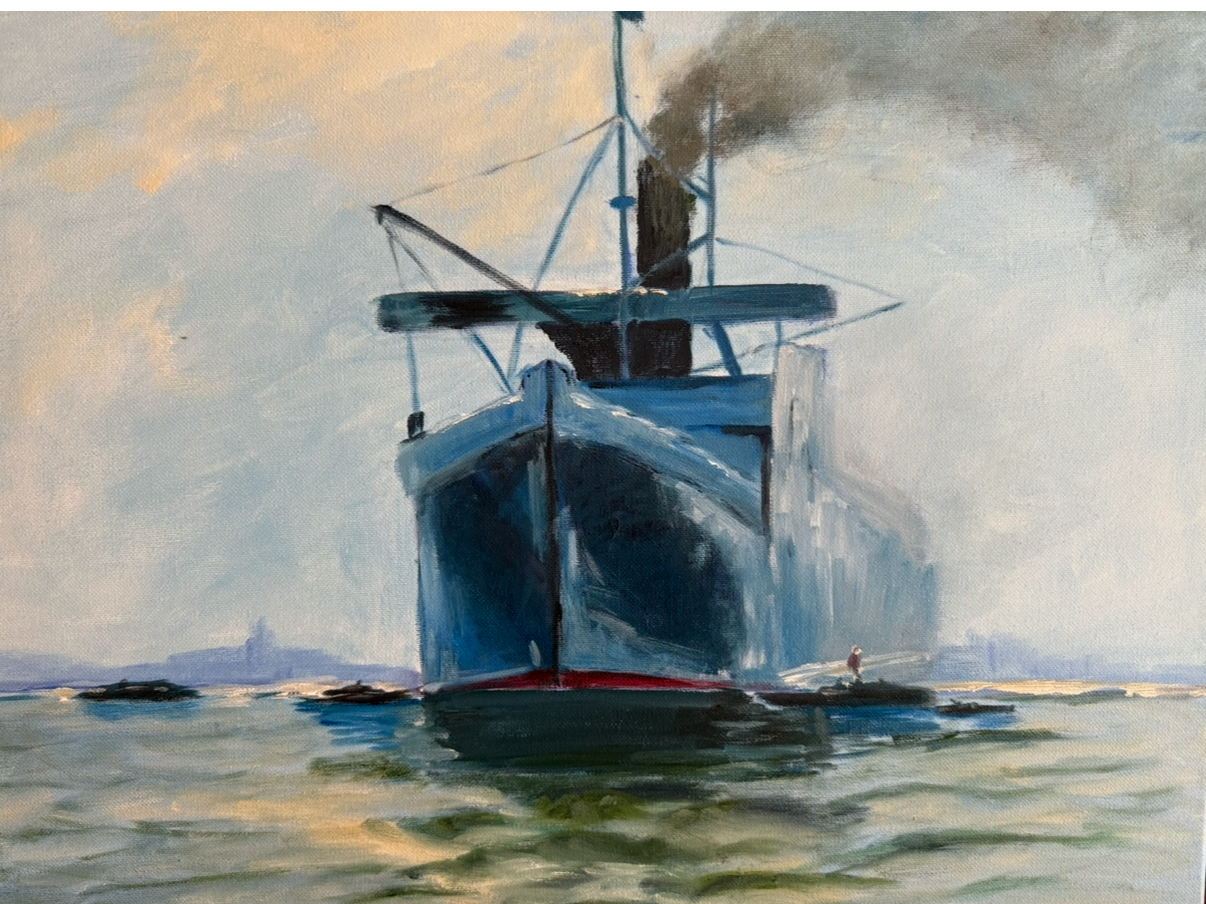 Steamship by JoAnne Kelly. Water Soluble Oil. $300.00
