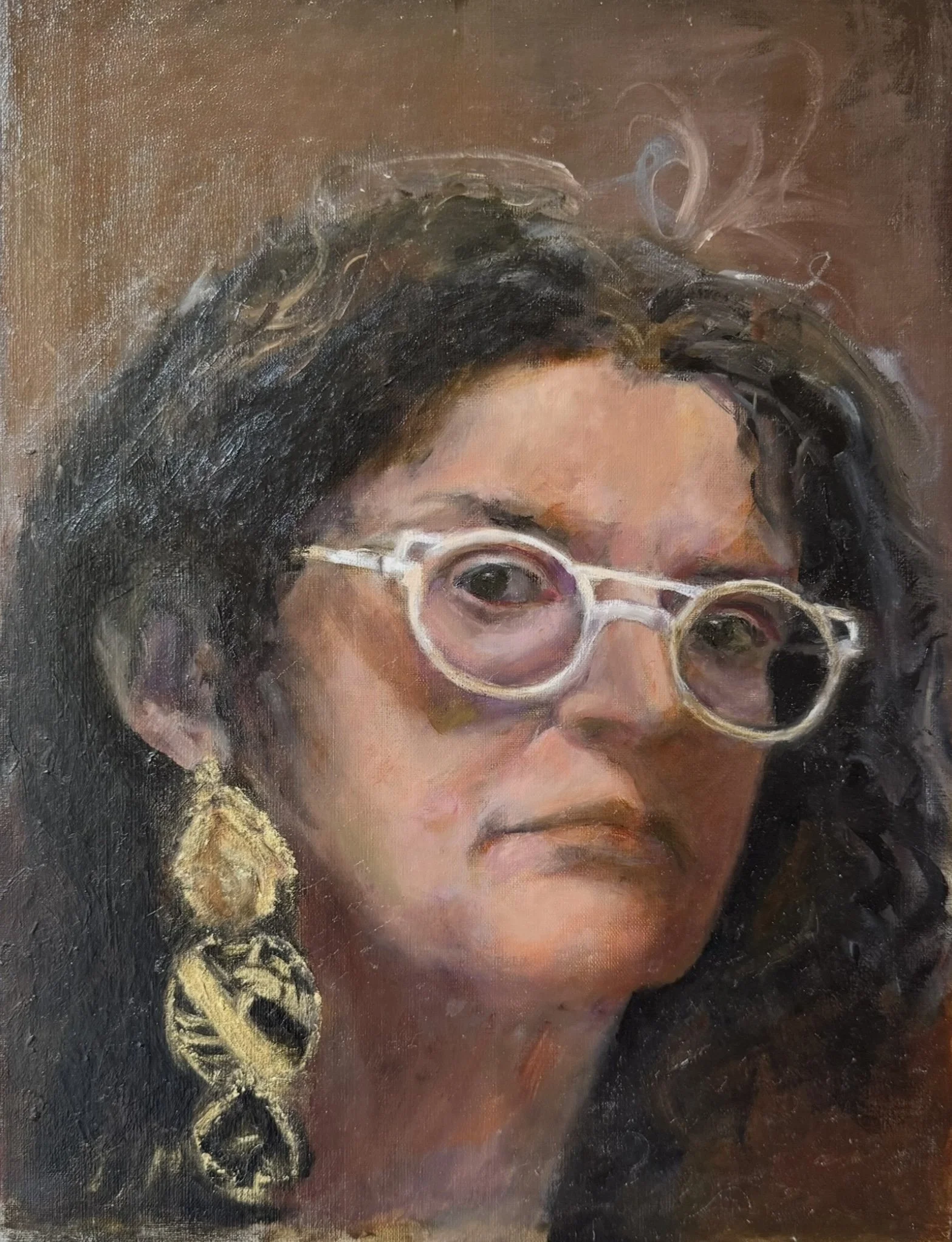 Self Portrait with a Chanel Earring. Oil. NFS.