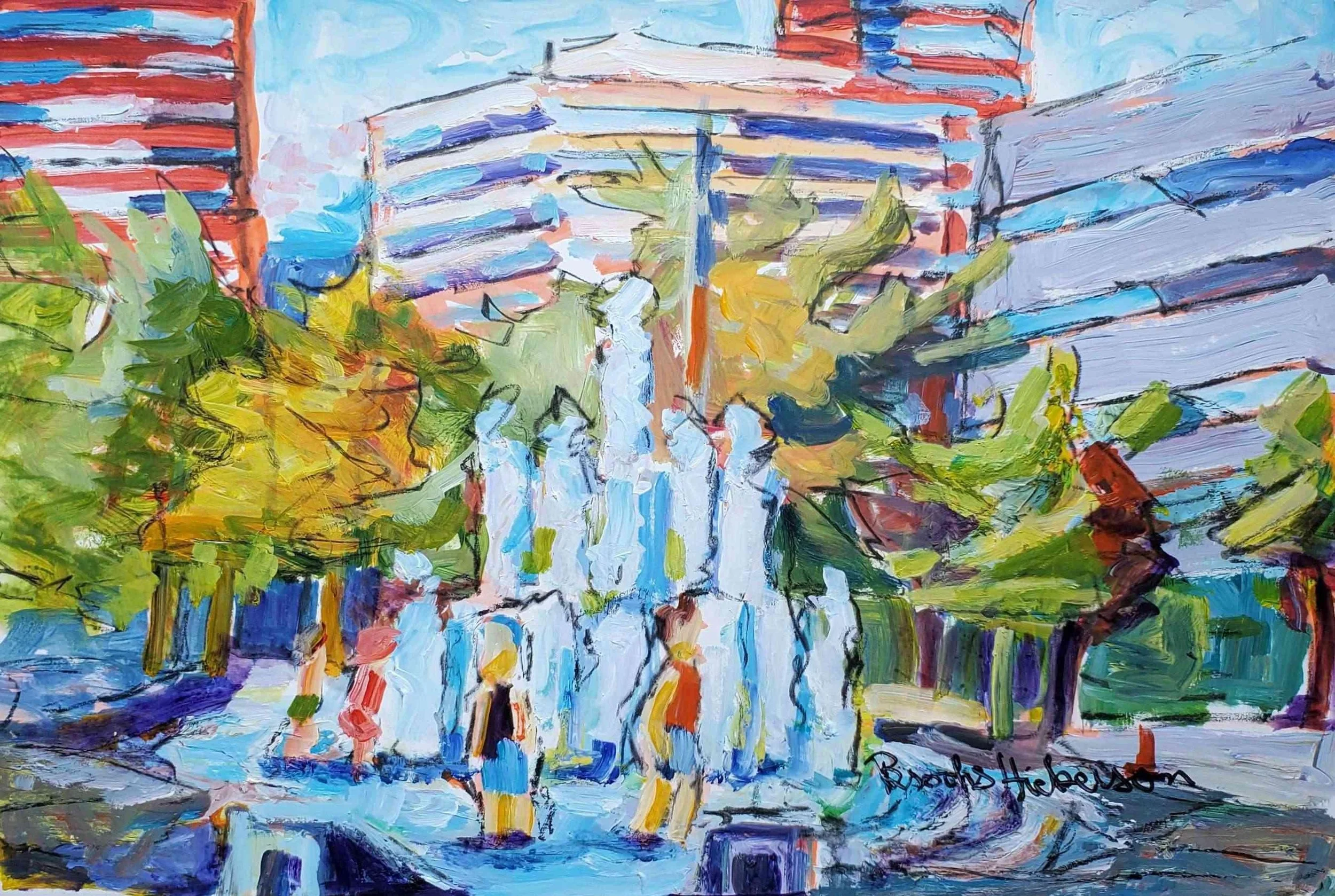 Salmon Street Springs Fountain by Brooks Hickerson. Acrylic. $300. 