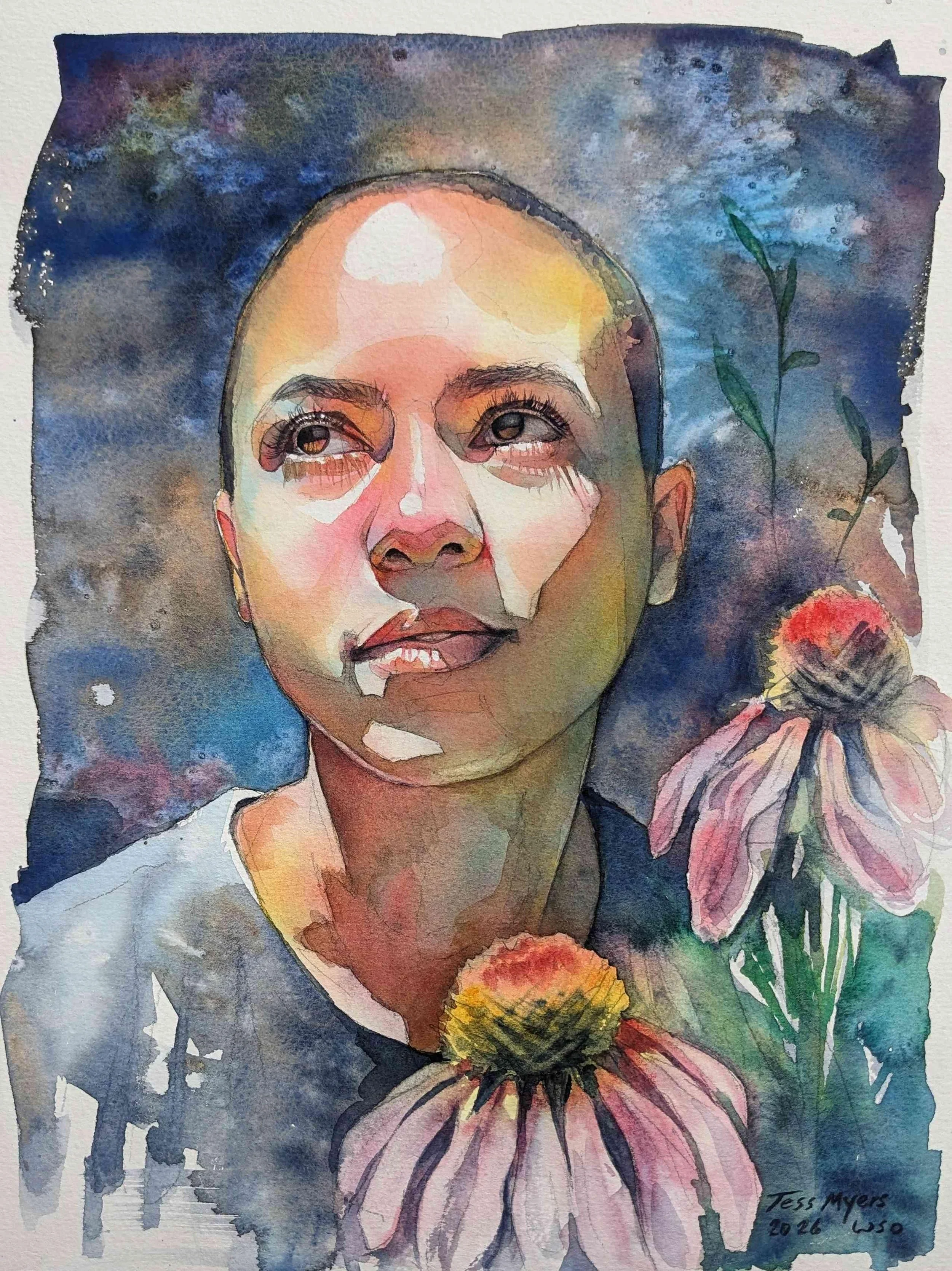 1st Place Winner - Echinacea by Tell Myers. Watercolor. NFS. 