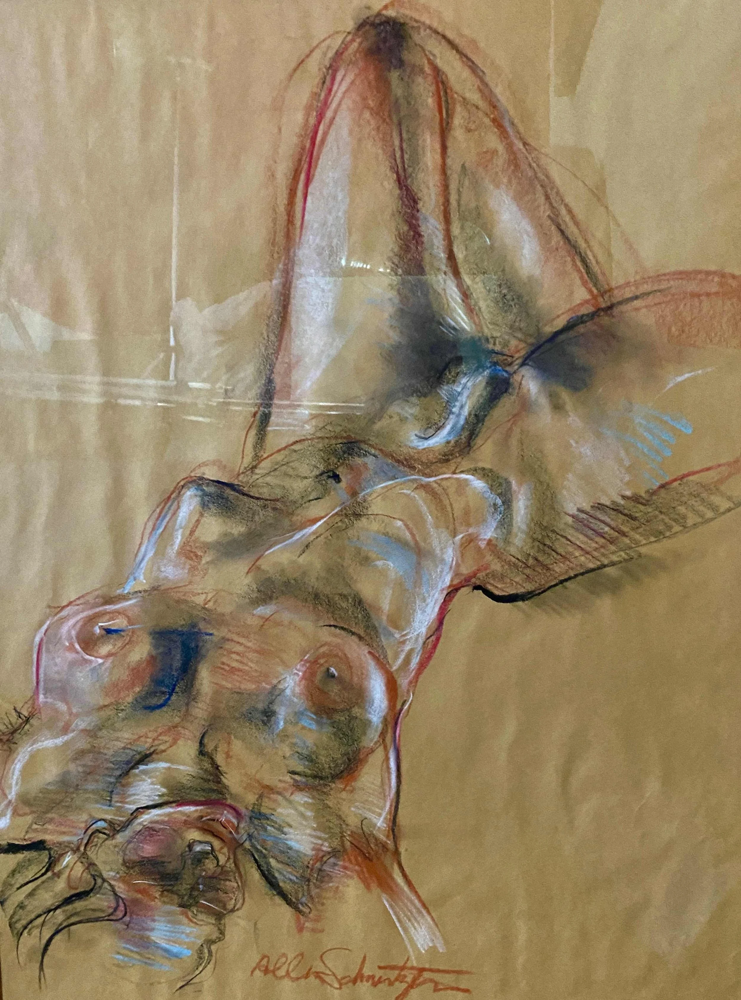 Reclining Stretch by Allen Schmertzler. Conte Crayon. $300.