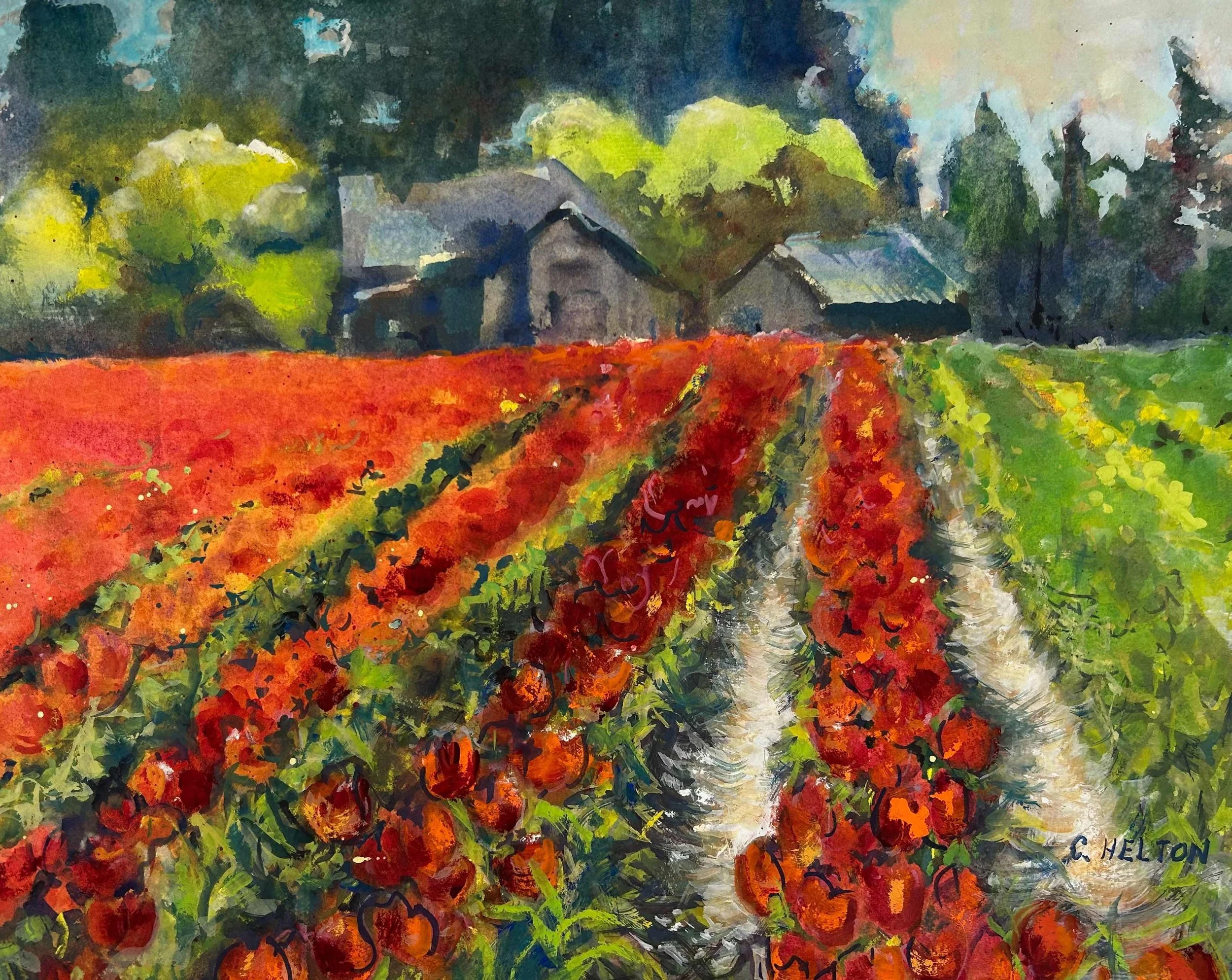 At the End of the Tulip Fields by Christine Helton. Gouache. $300.00