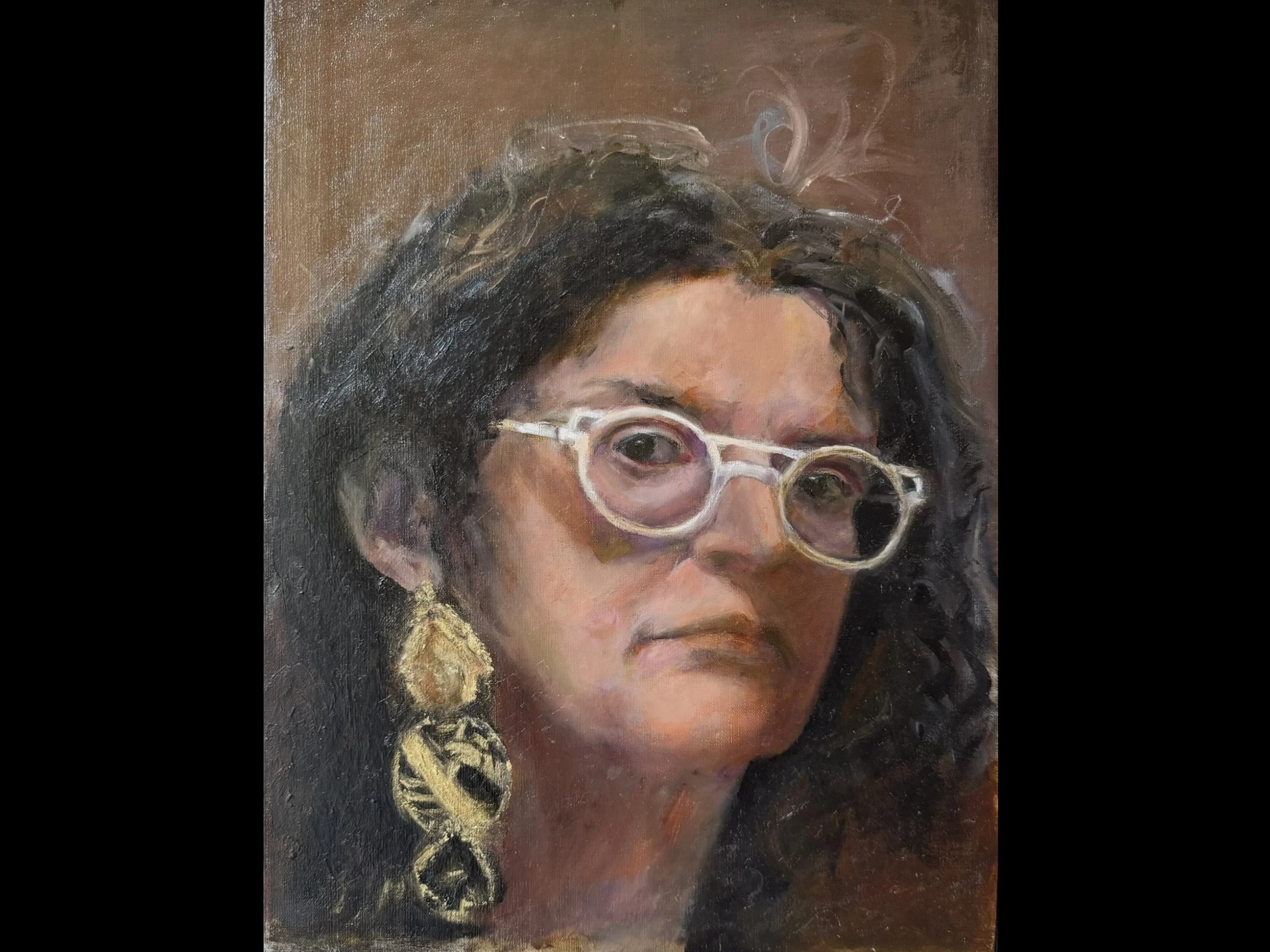 Self Portrait with a Chanel Earring. Oil. NFS.