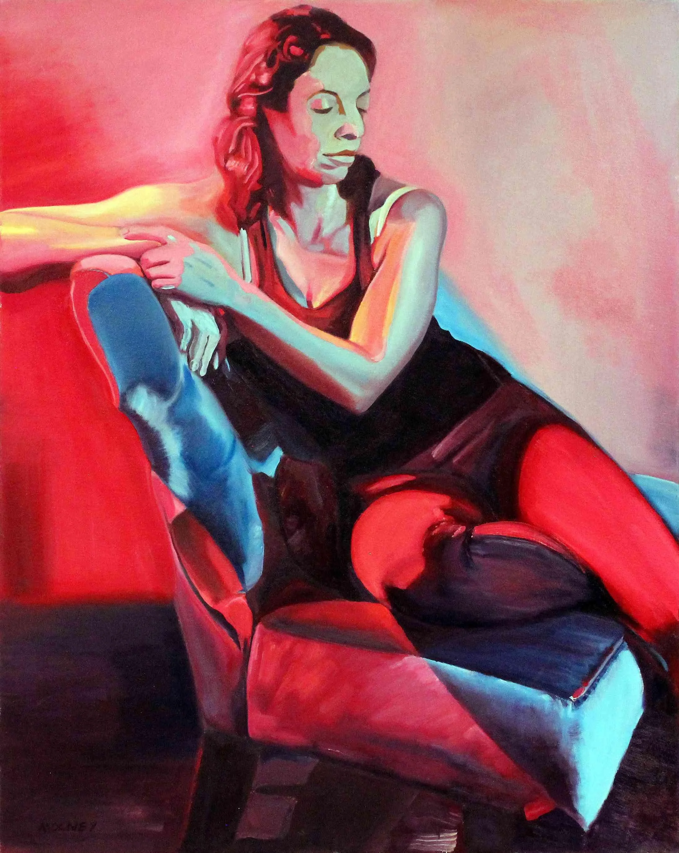 Lady in Red and Blue by Christopher Mooney. Oil. $3,000.