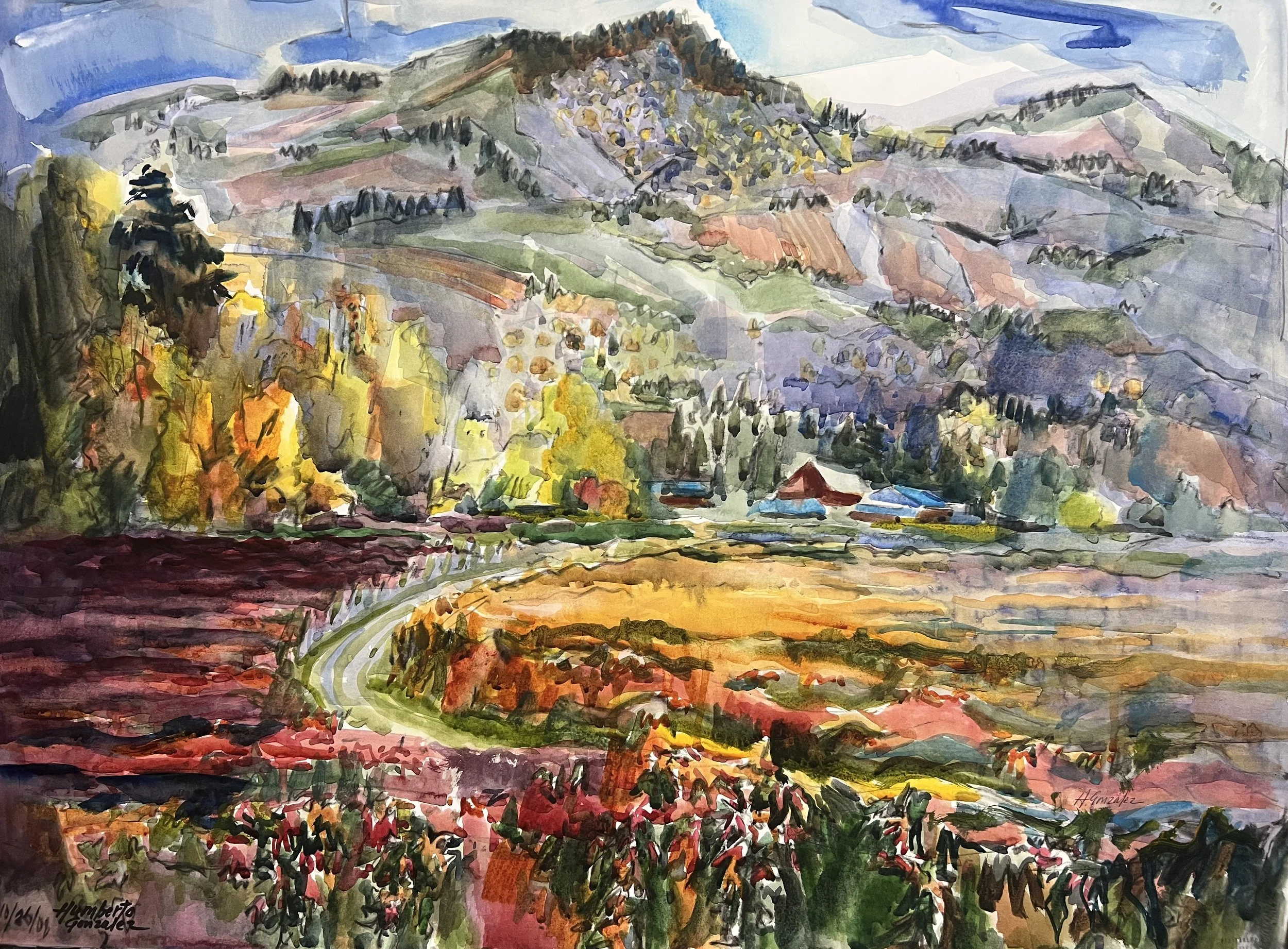 Humberto Gonzales. Blueberry Fields at Roy. Watercolor. $1,800.00.