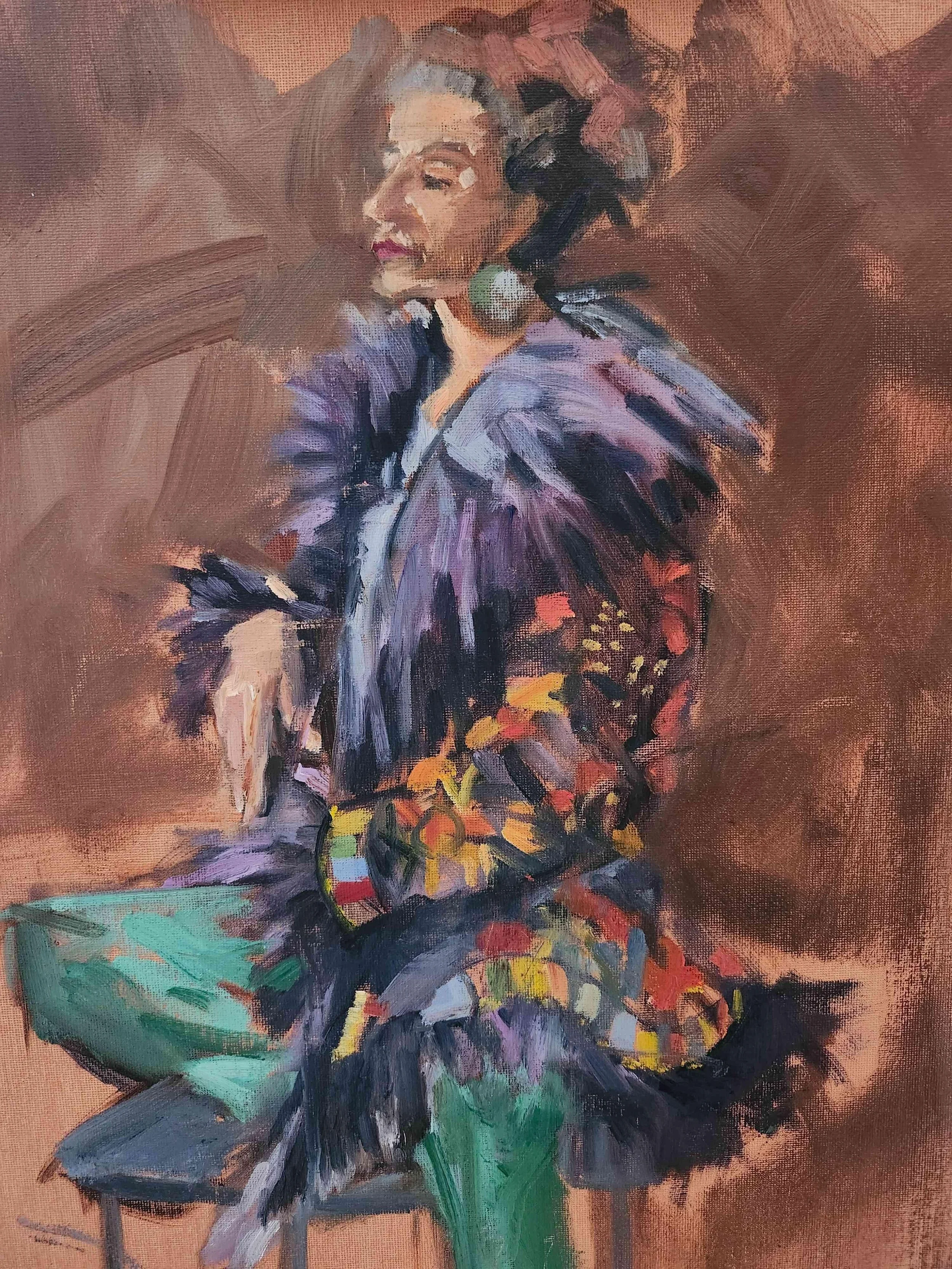 The Coat by Cynthia Jeffrey. Oil. $350.