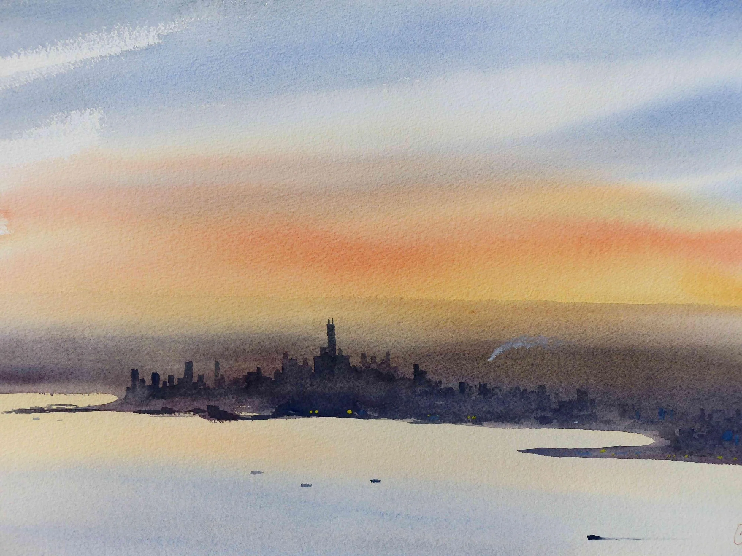 2nd Place Winner - Chicago from Above Lake Michigan by Cary Sneider. Watercolor $140.00