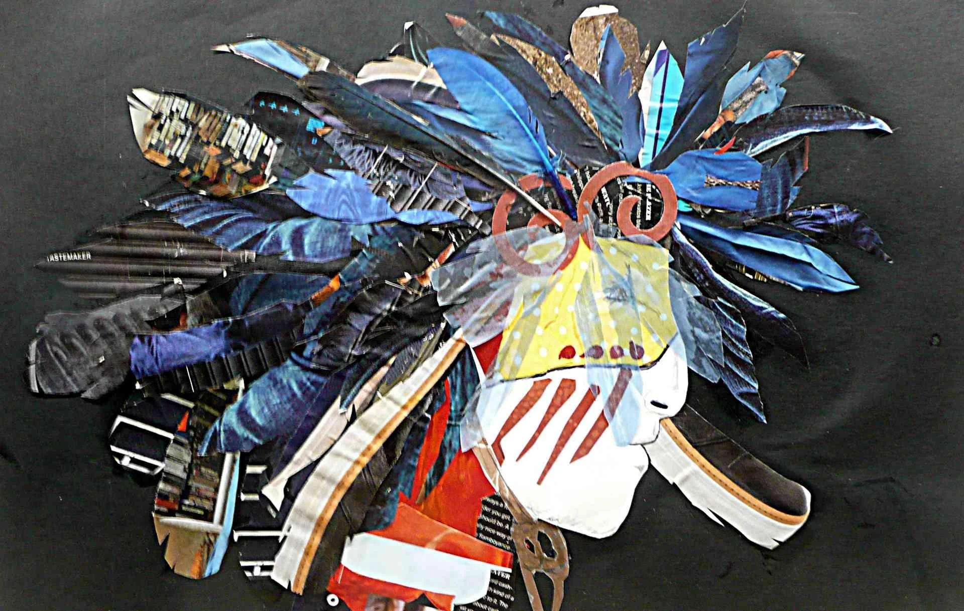 Pow Wow Dancer in Blue by Susan Schenk. Collage. $200. 