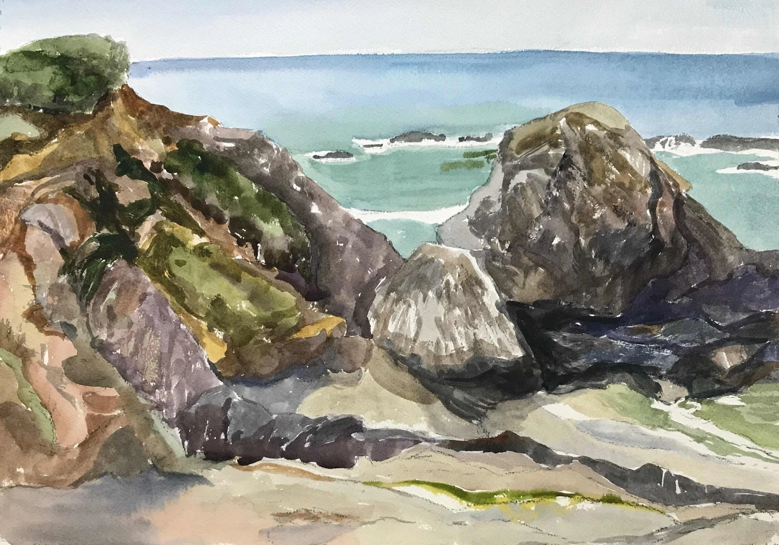 Christine Schulbach. Seal Rocks at Highway 101. Watercolor. $520.00. 