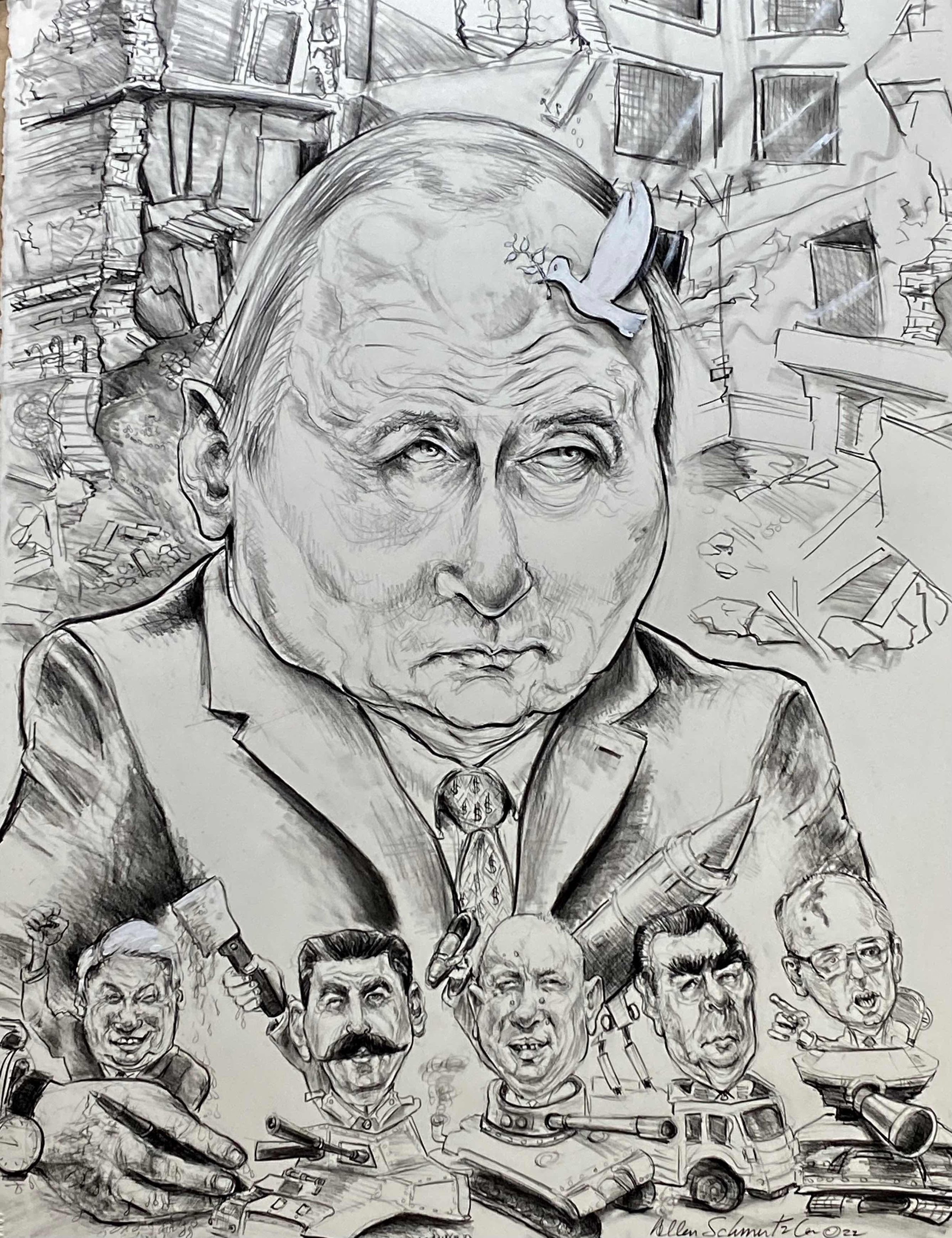 Putin Around with History by Allen Schmertzler. Conte Crayon. $575. 