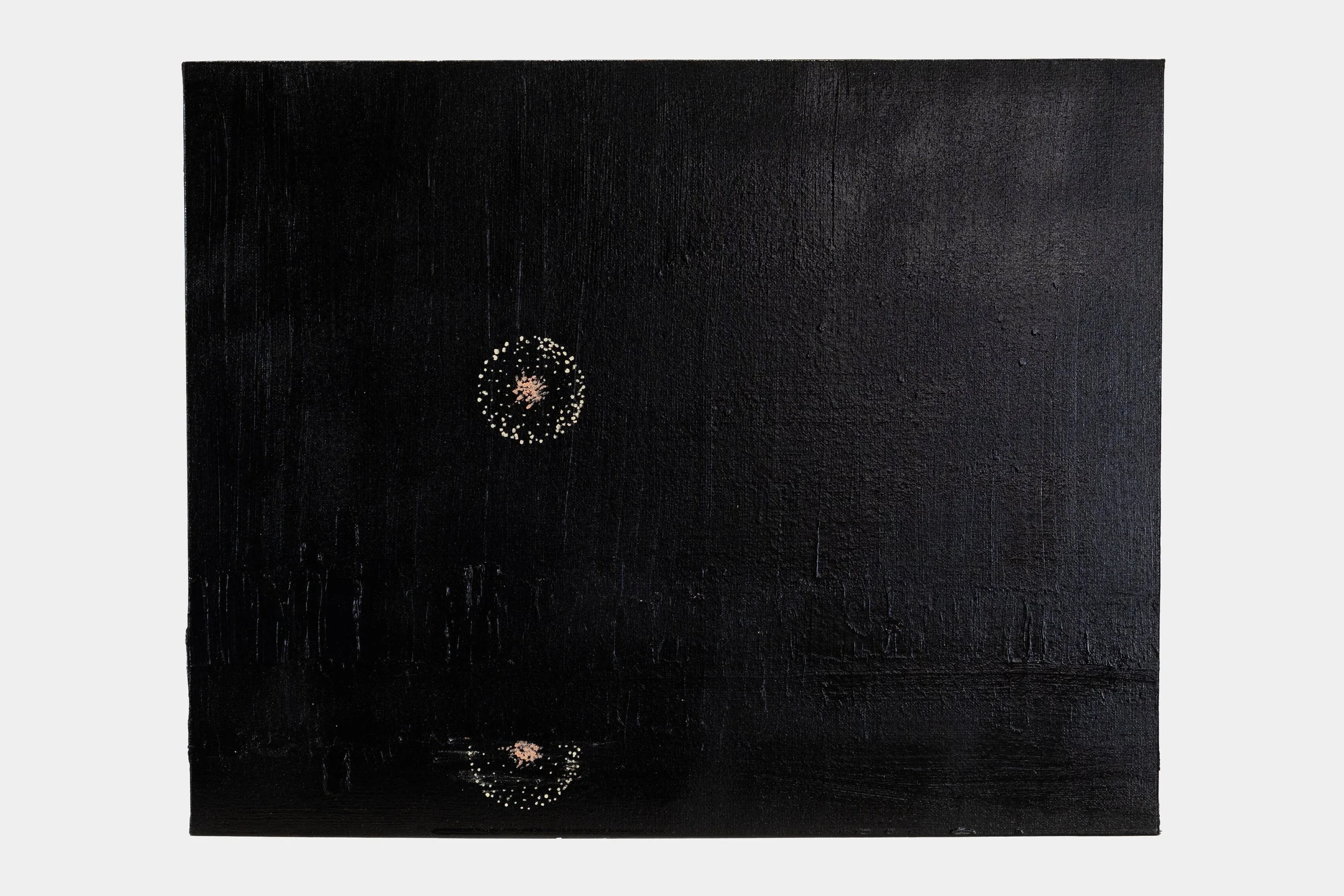 Untitled (Fireworks Over the East River), 2023, Oil on canvas, 16 x 20 in (40.6 x 50.8 cm)