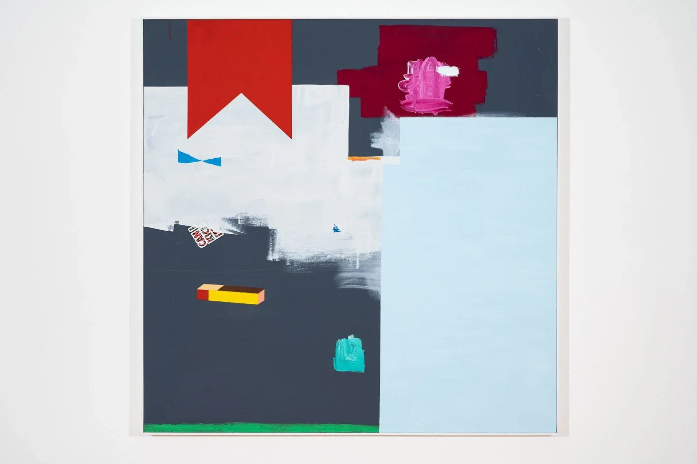 Djed, 2021-22, oil and sticker on board, 123.5 x 123.5 cm