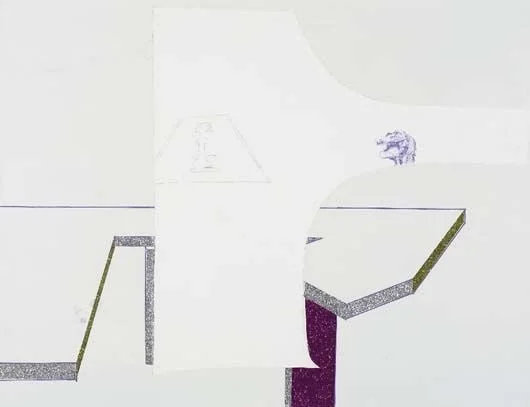 T Rextacy, 2008, enamel, vinyl, glitter tape, marker, pen and graphite on Masonite, mounted on board. 61 x 78.7 cm | 24 x 31 in. 