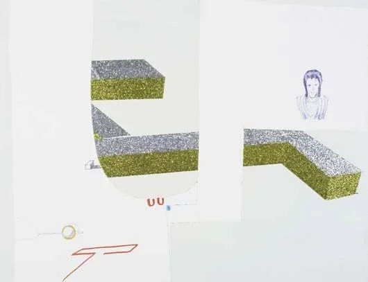 Red House, 2008, enamel, vinyl, glitter tape, marker, pen and graphite on Masonite, mounted on board. 61 x 78.7 cm | 24 x 31 in. 