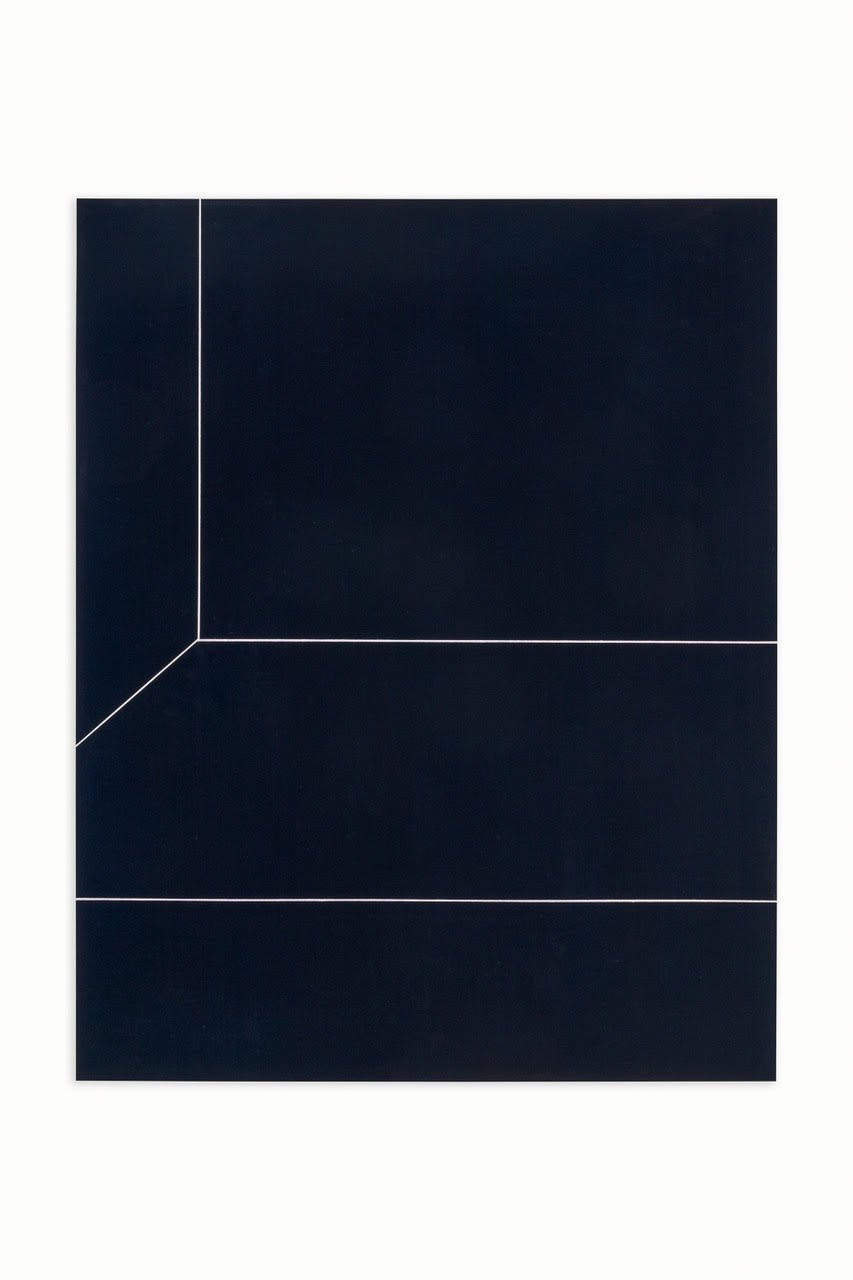 F5 IV-06, 2023, oil, bleach and mixed media on denim, 153 x 121.5 cm