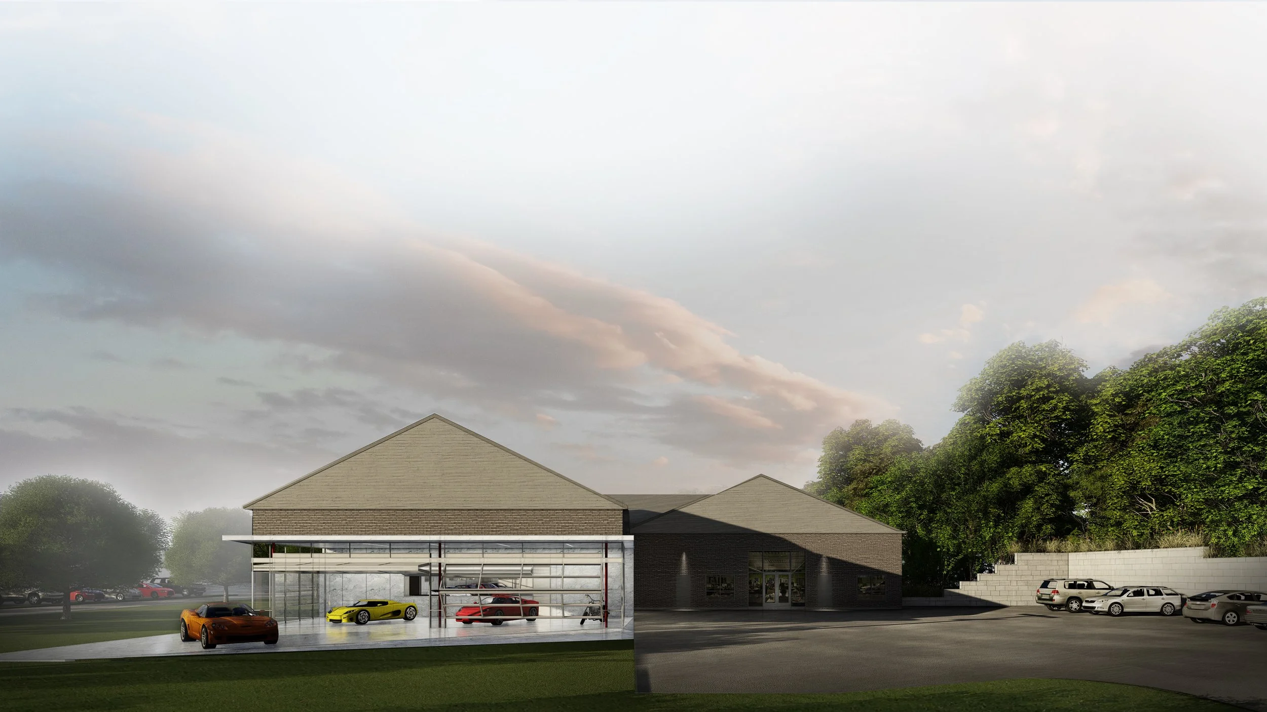 Image comparing two different urban parking structures, one with sports cars in an outdoor setting and the other showcasing an indoor parking garage by brahlerdesign.