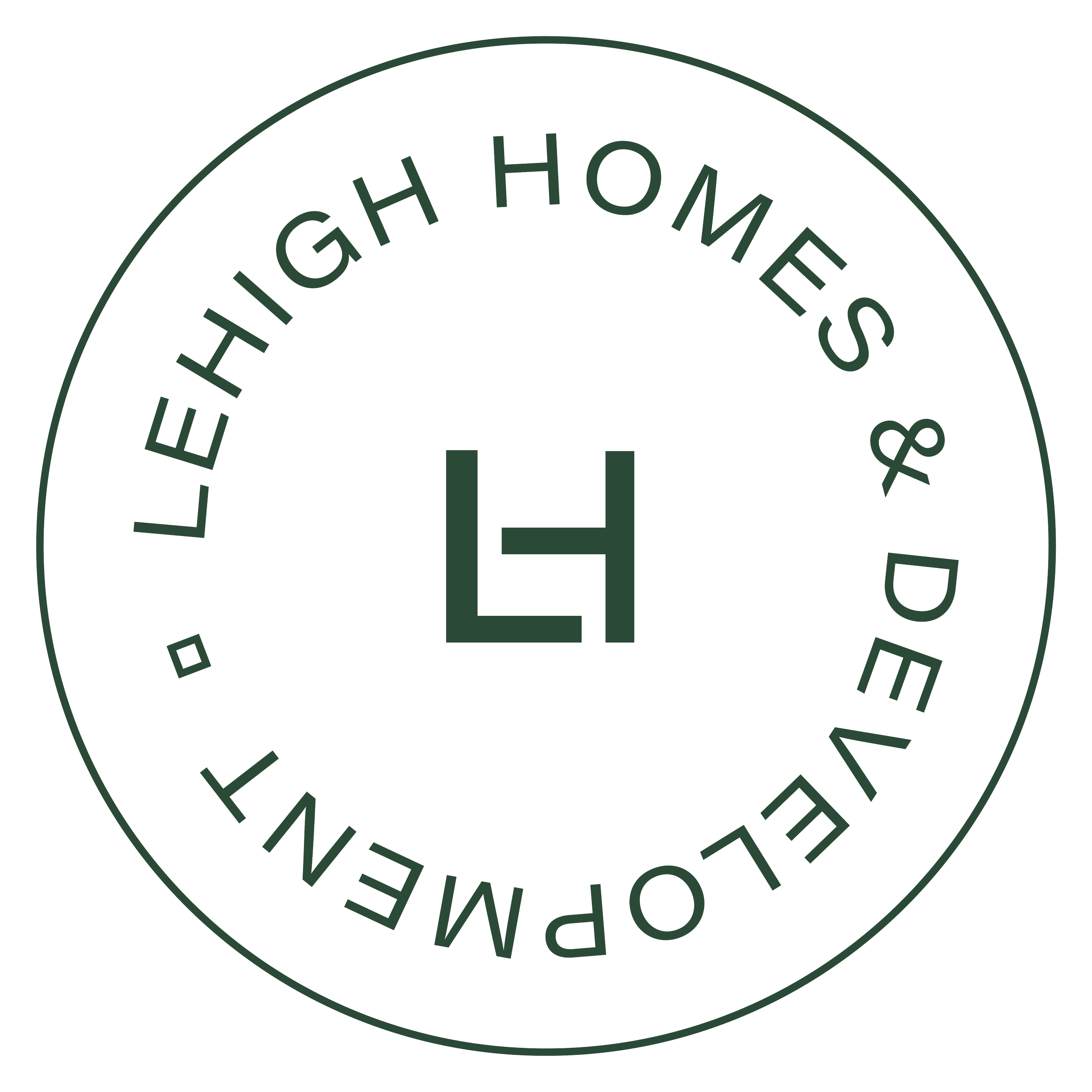 Circular logo with the text "Lehigh Homes & Development" around the top and bottom, and a stylized letter 'LH' in the center.