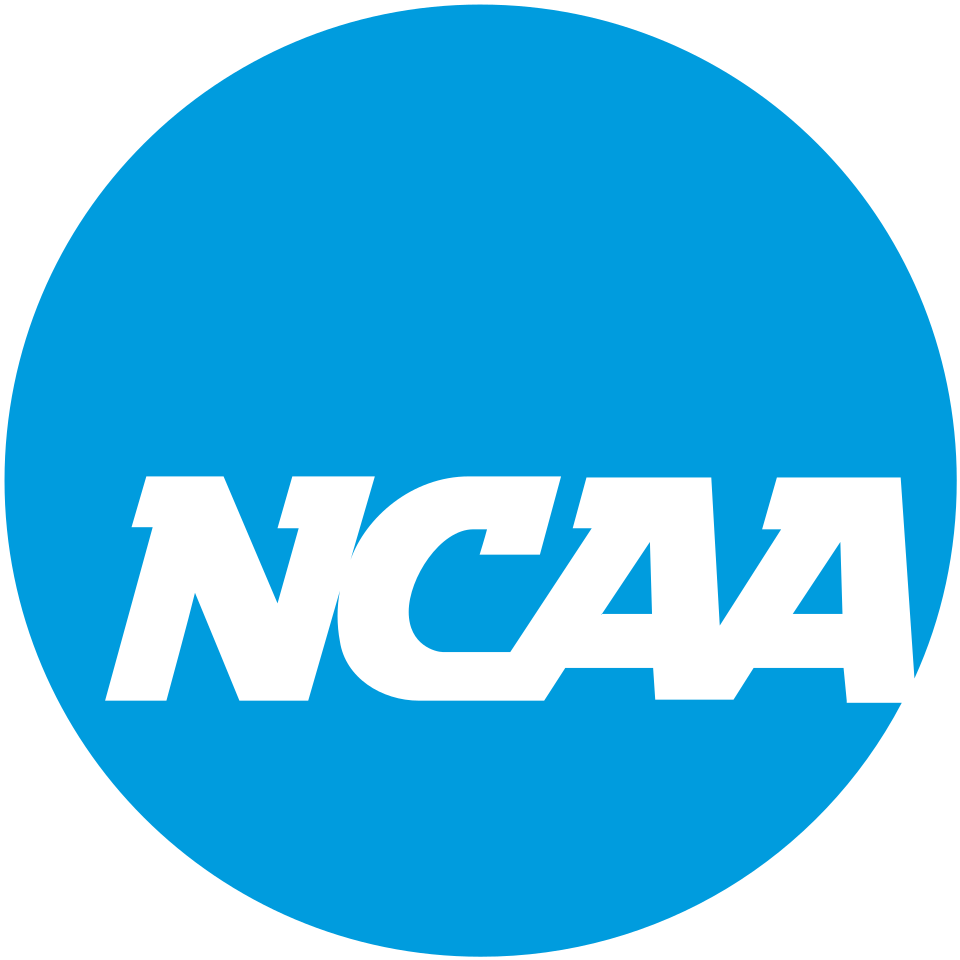 NCAA logo with white letters on a blue circular background