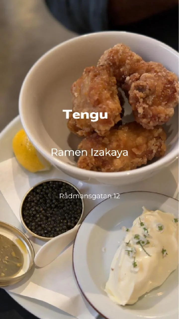 Japanese friend chicken in a bowl with the side of caviar and creme Fresh