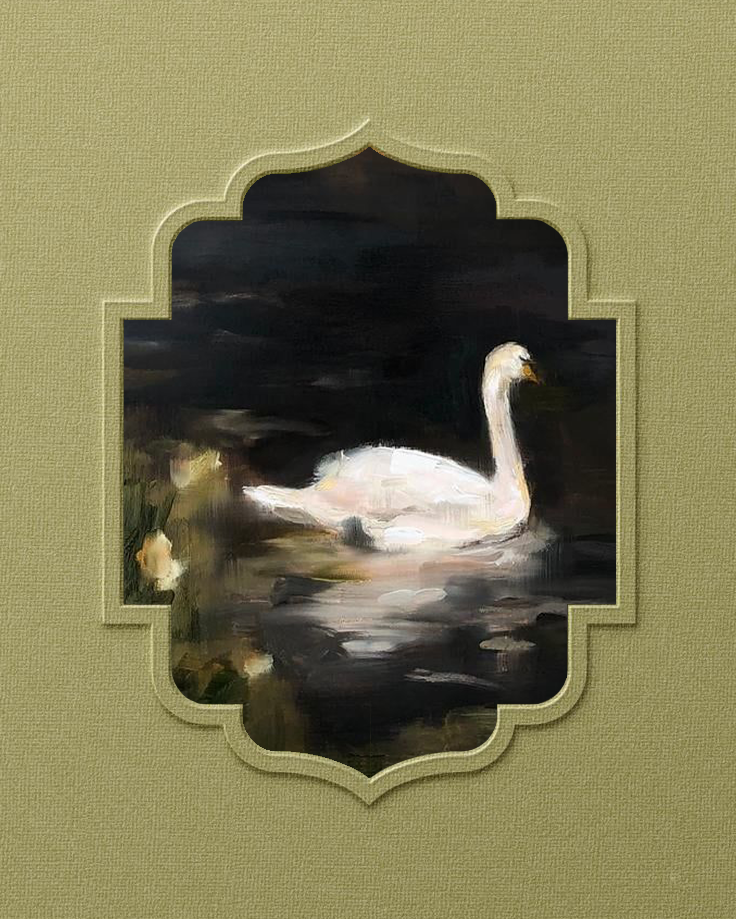 Swan in Green embossed frame
