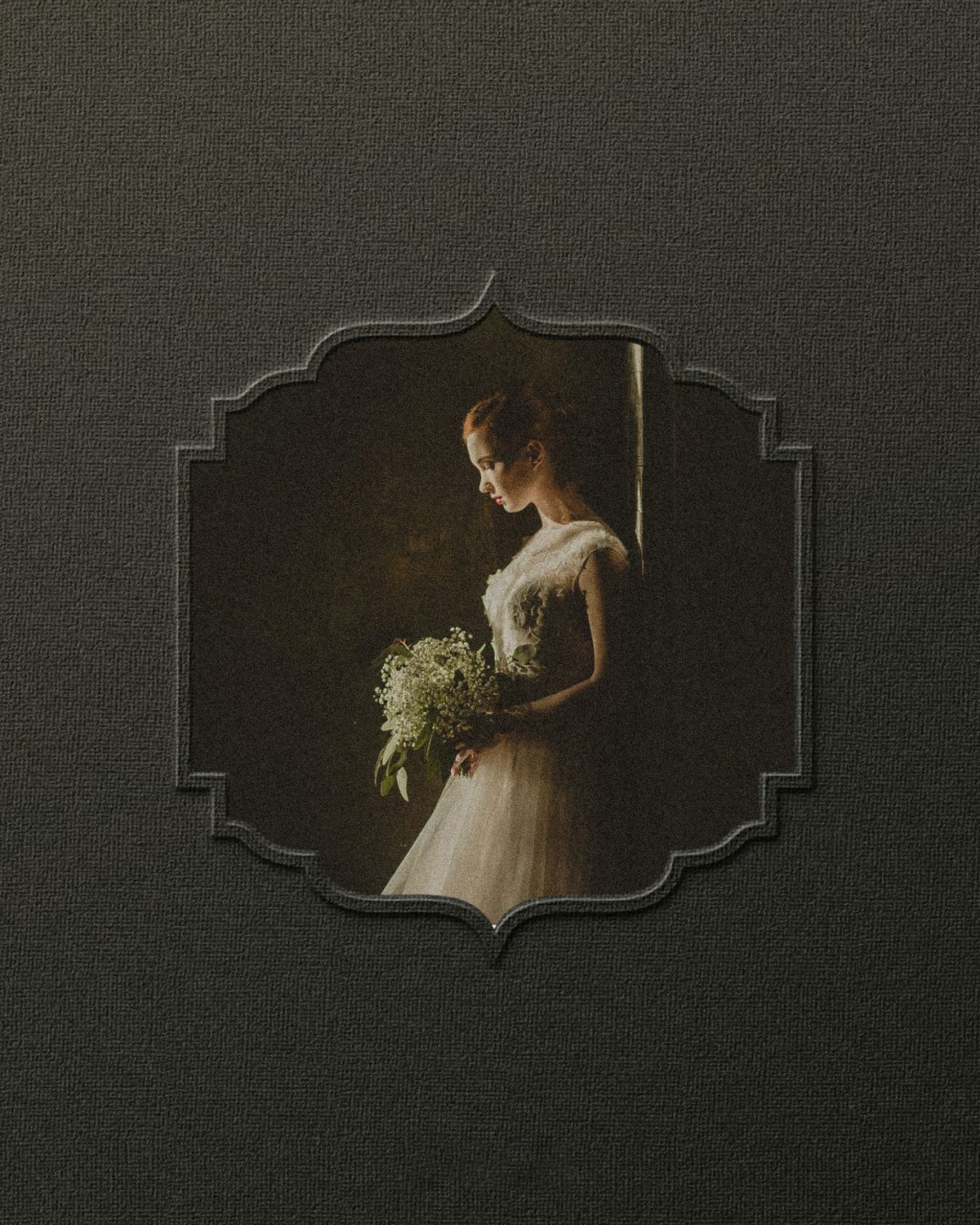bride in black embossed frame